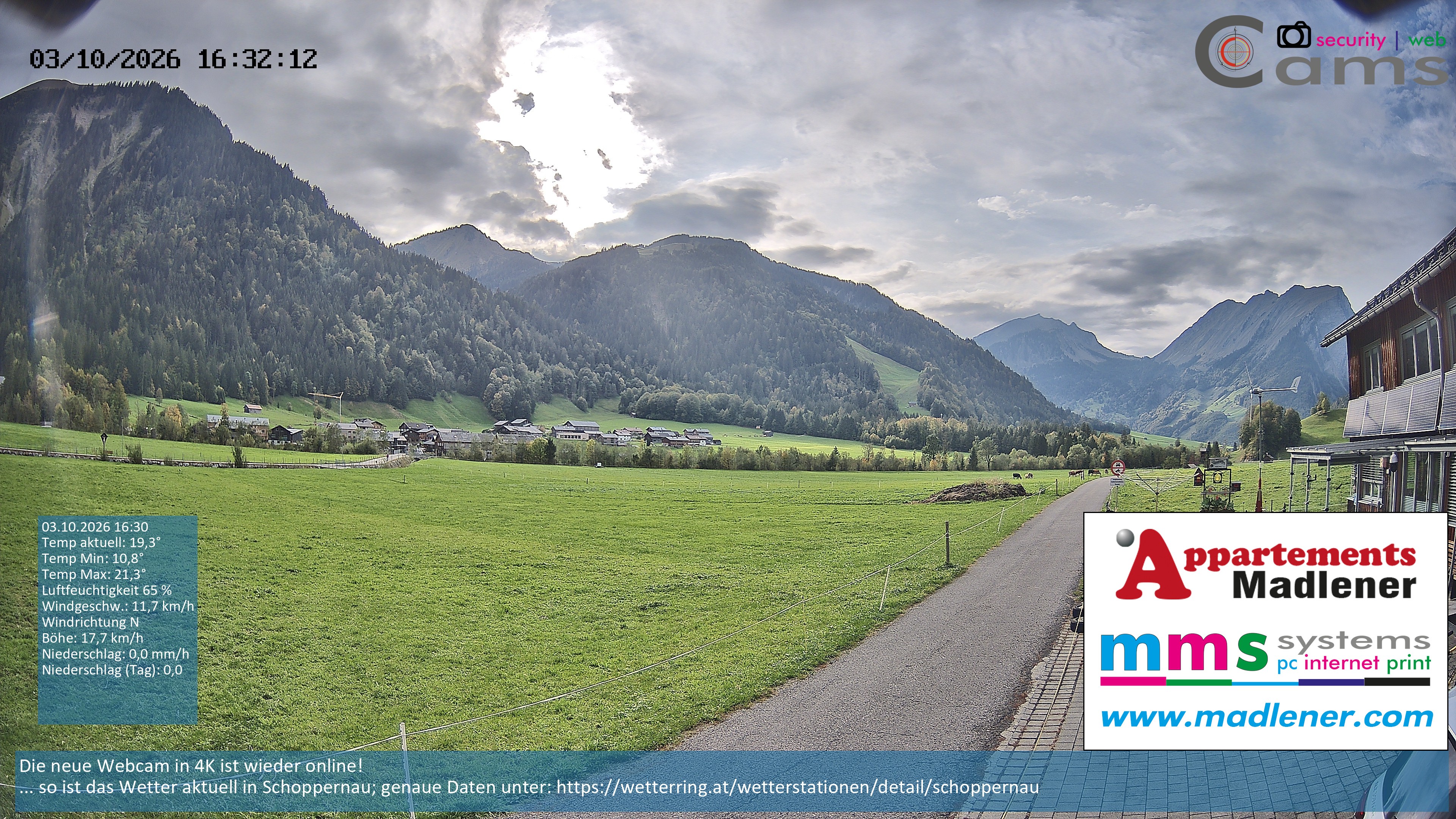 Archived image Webcam Schoppernau lower valley in the Bregenzerwald