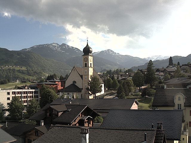 Archived image Webcam Disentis/Mustér, Sogn Gions church