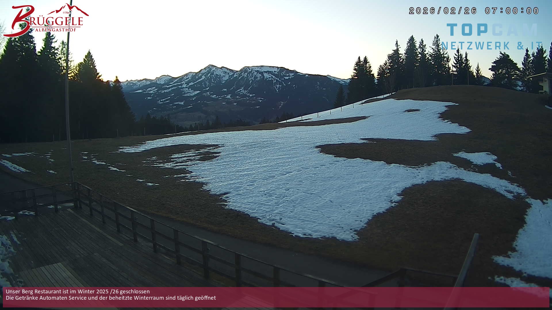 Archived image Webcam Alberschwende, mountain restaurant Brueggele