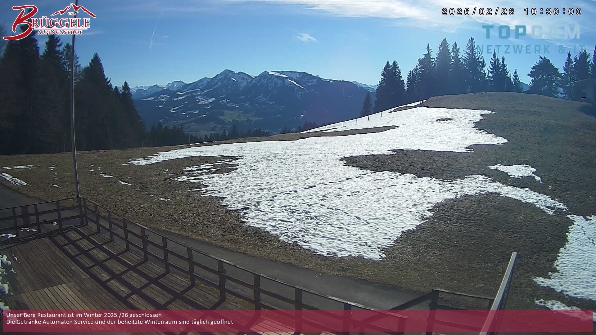 Archived image Webcam Alberschwende, mountain restaurant Brueggele