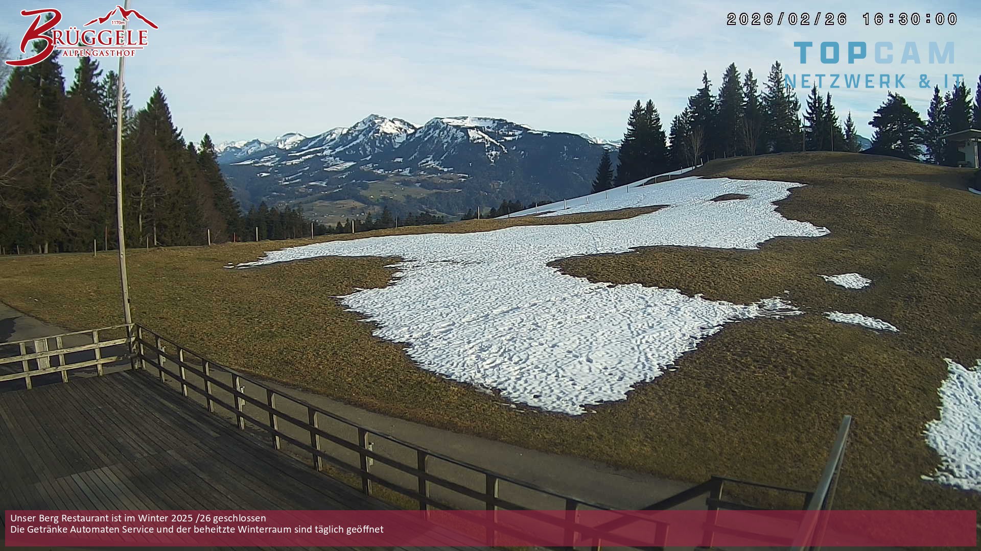 Archived image Webcam Alberschwende, mountain restaurant Brueggele