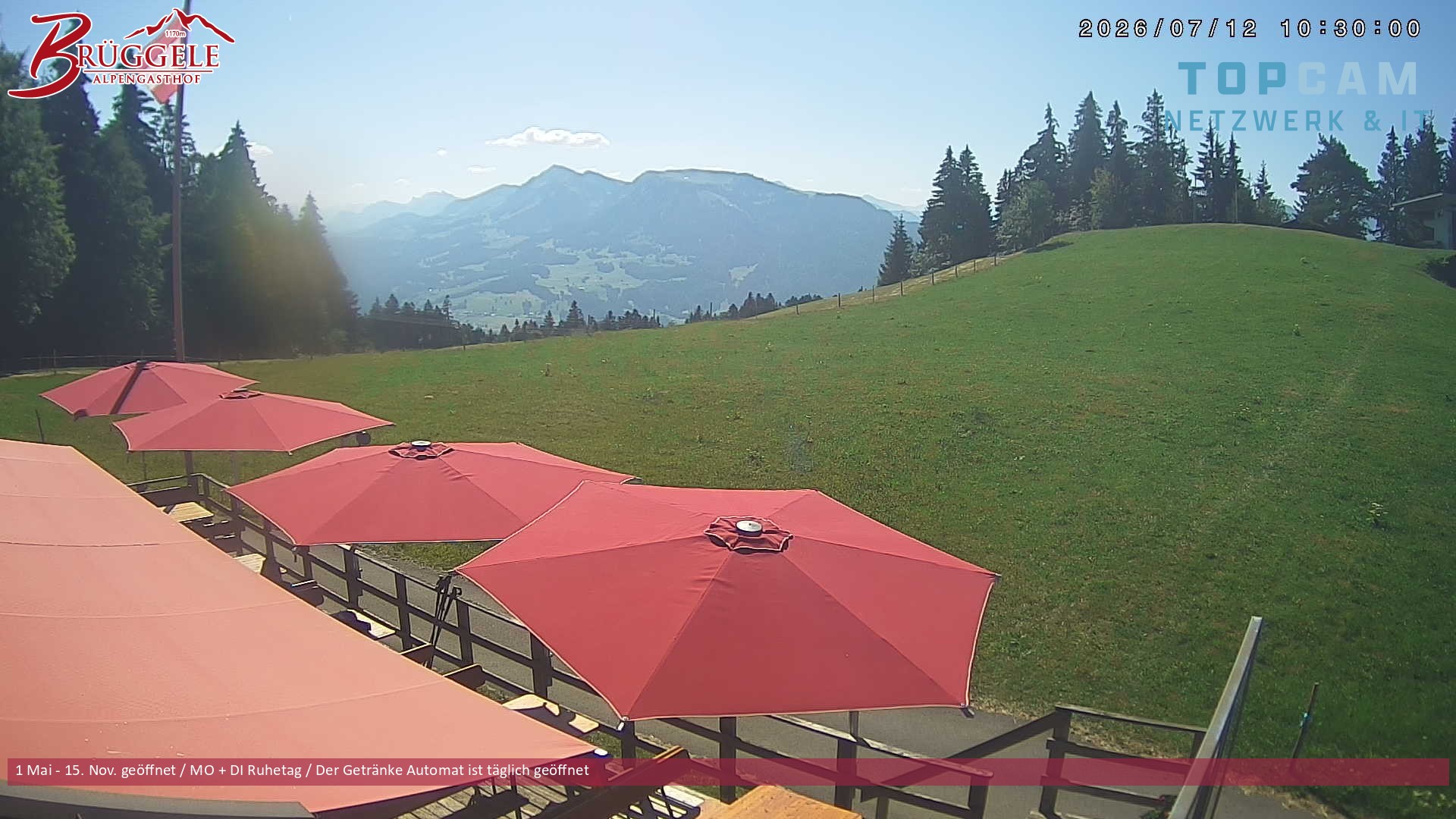 Archived image Webcam Alberschwende, mountain restaurant Brueggele