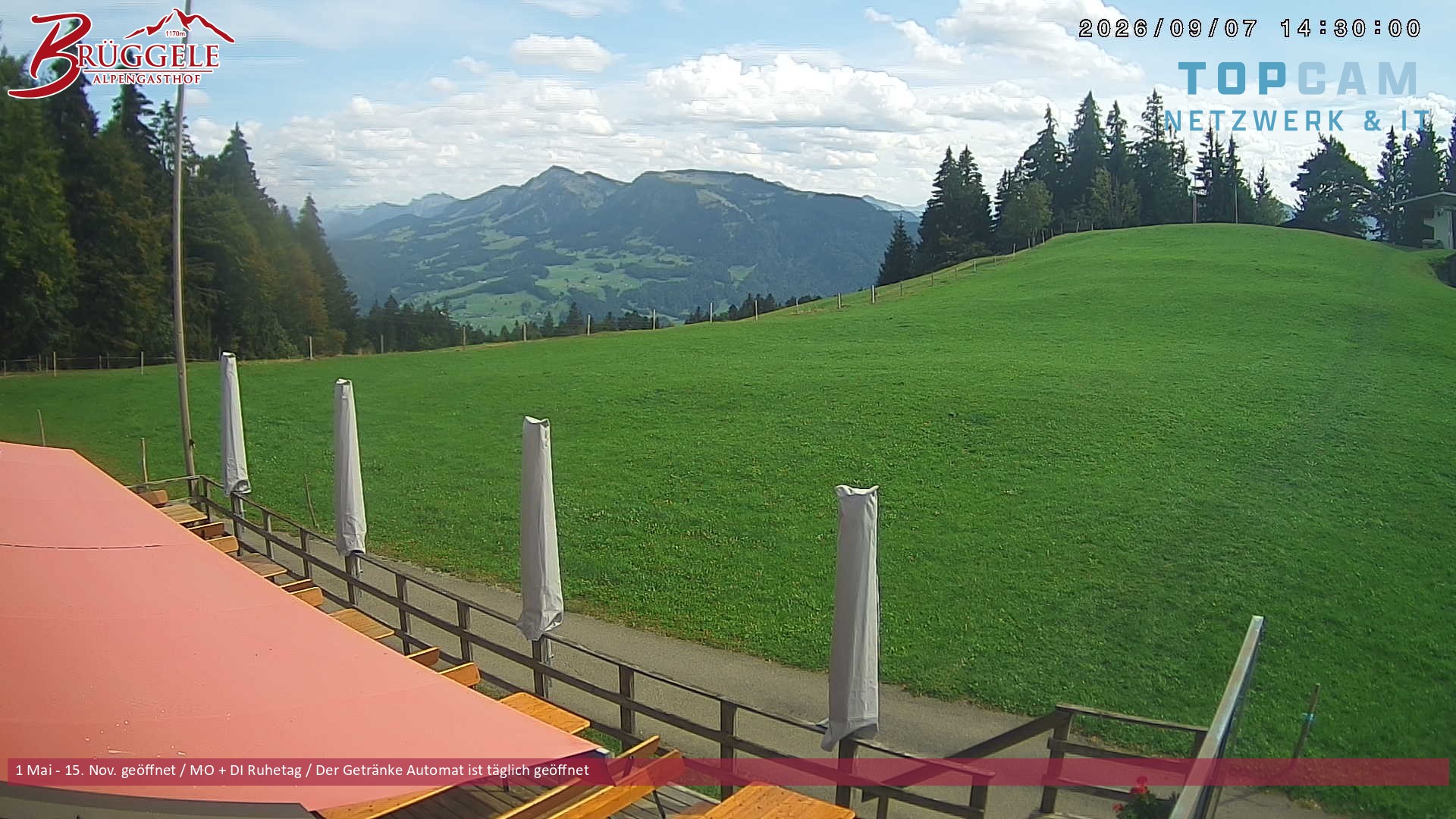 Archived image Webcam Alberschwende, mountain restaurant Brueggele