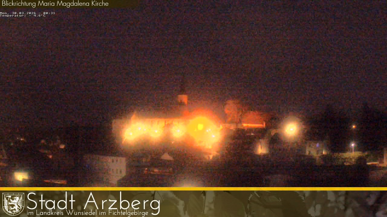 Archived image Webcam Arzberg and the Maria Magdalena Church (Fichtelgebirge)