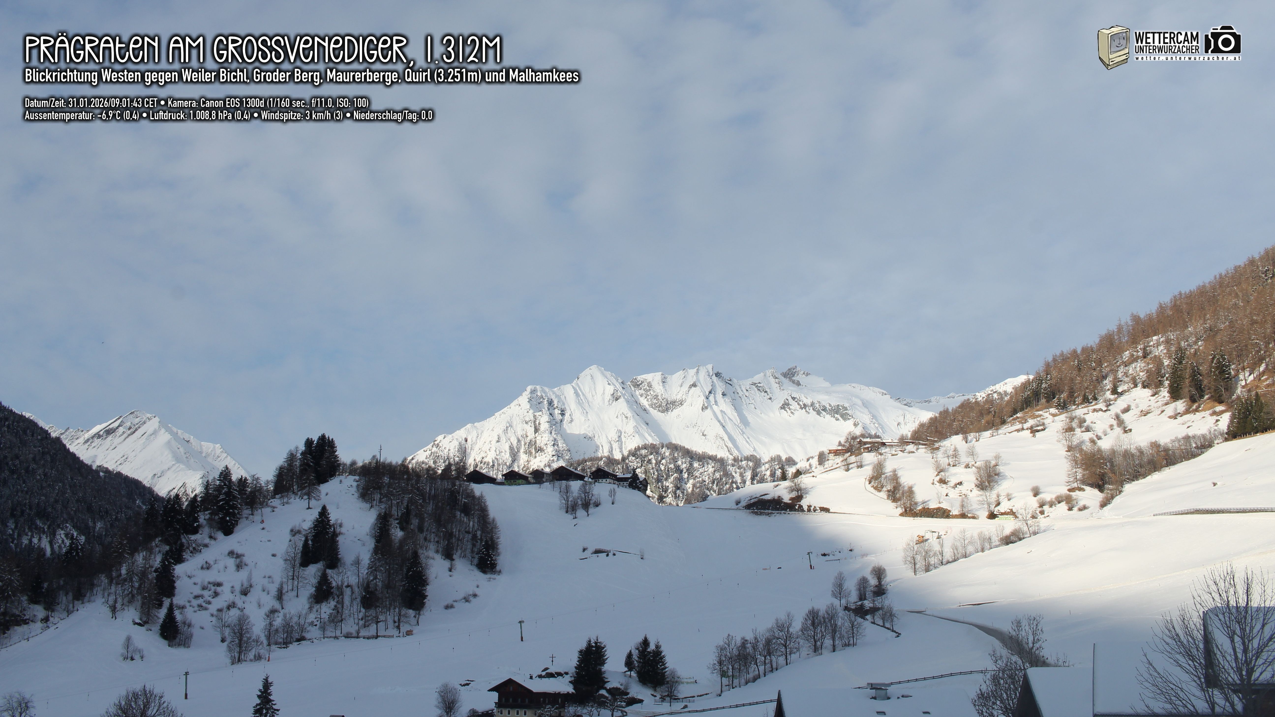 Archiv Foto Webcam Prägraten am Großvenediger - Dorf Bichl und Maurer Berge