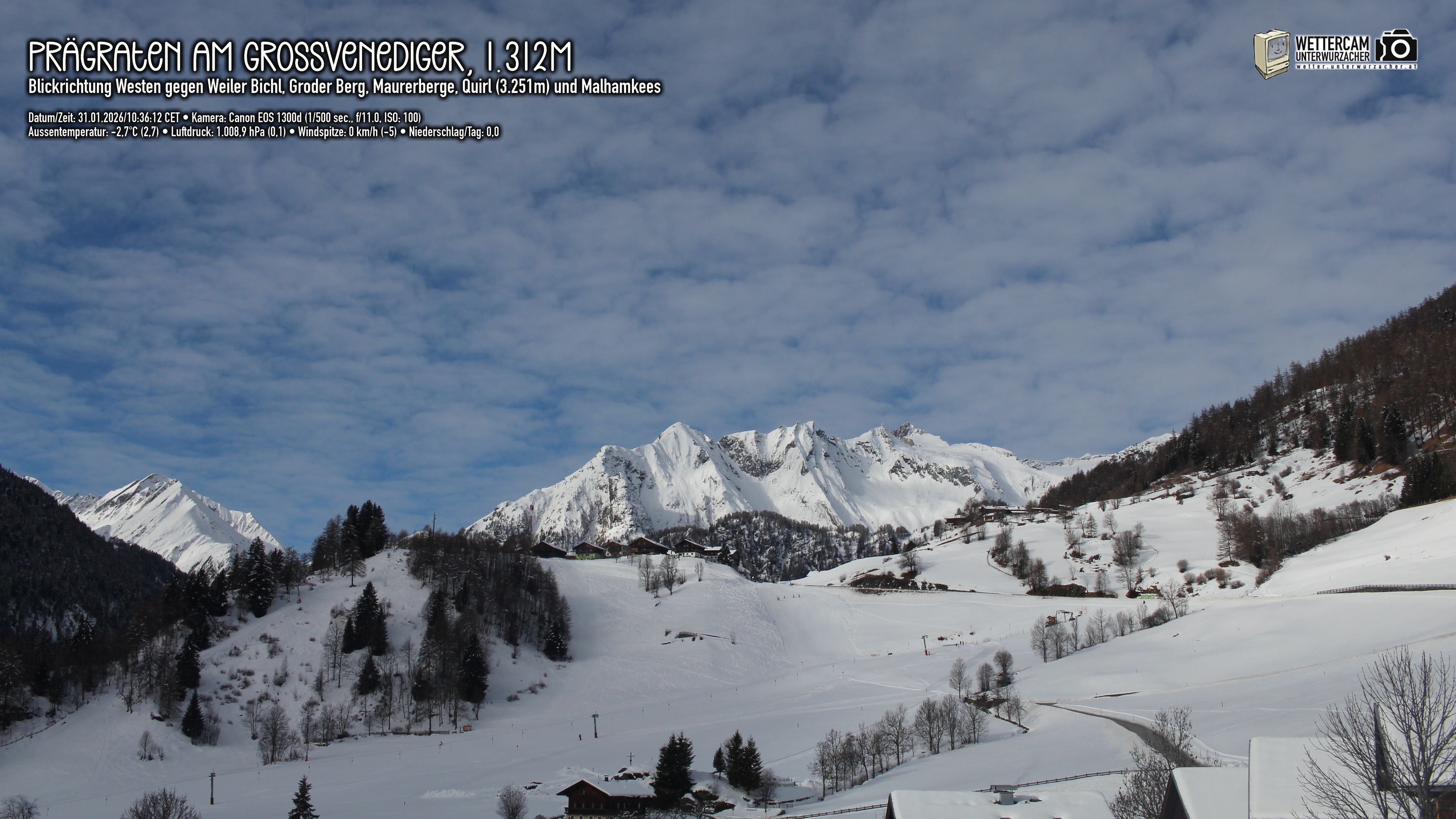 Archiv Foto Webcam Prägraten am Großvenediger - Dorf Bichl und Maurer Berge
