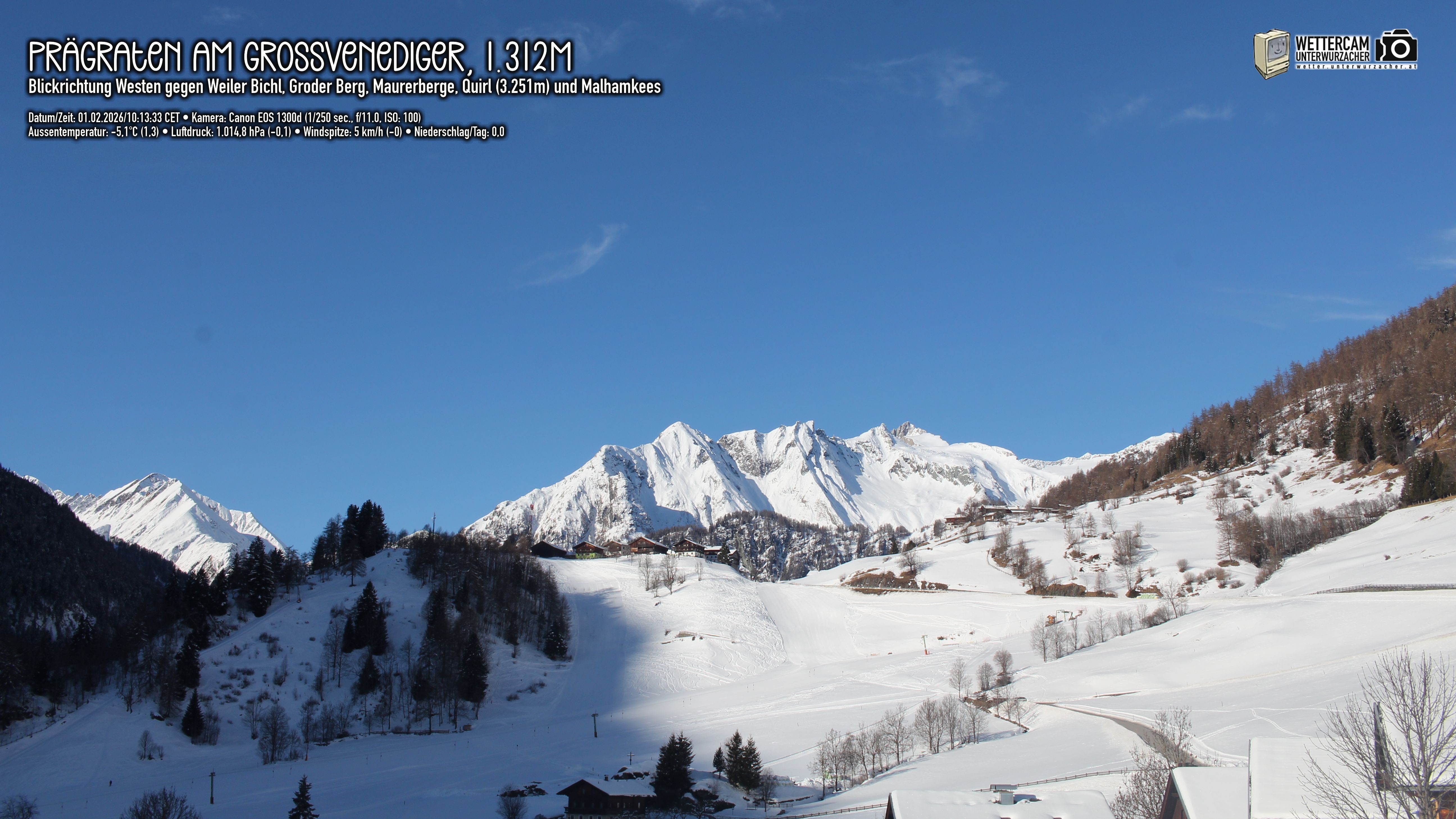 Archiv Foto Webcam Prägraten am Großvenediger - Dorf Bichl und Maurer Berge