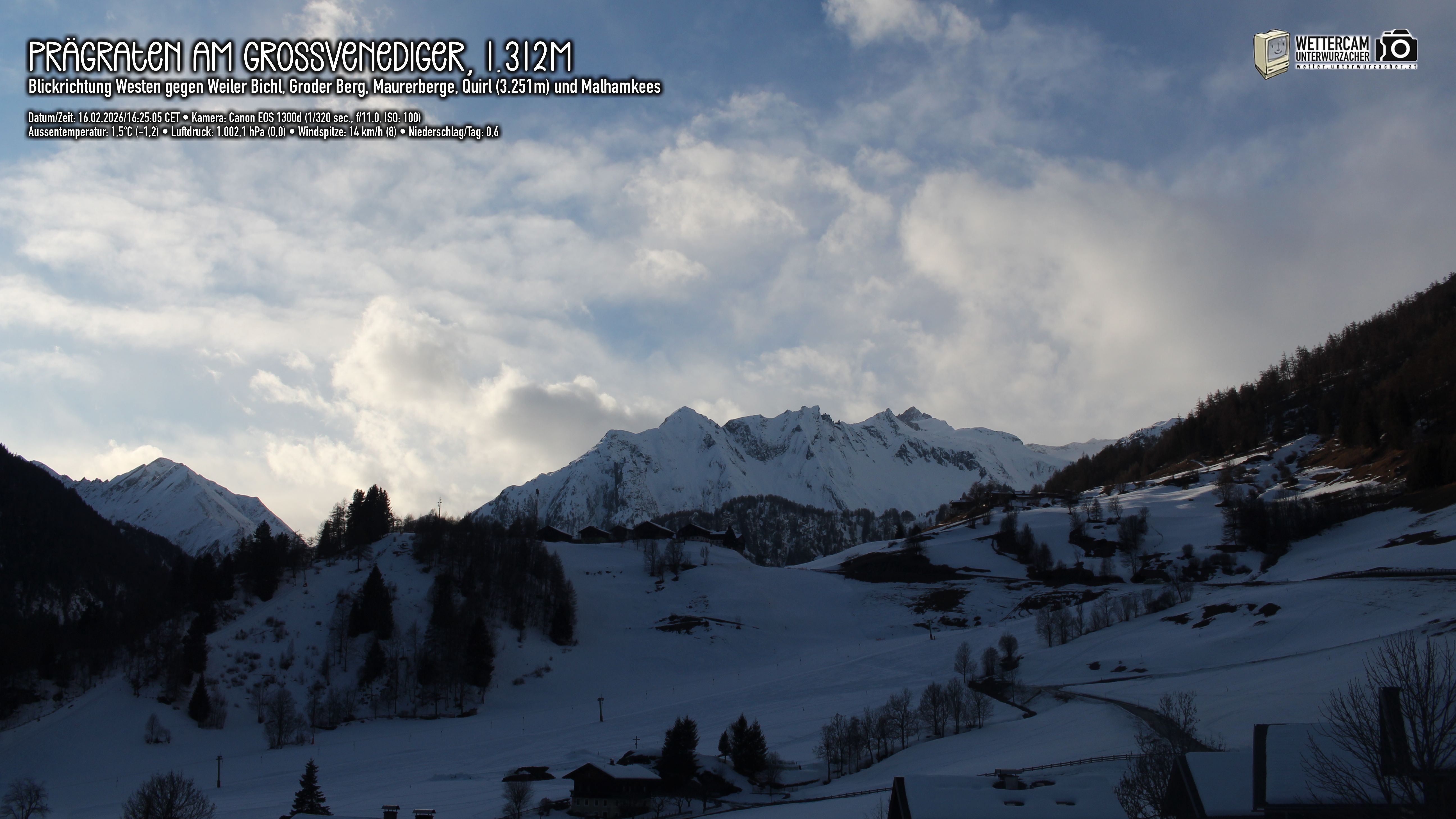 Archiv Foto Webcam Prägraten am Großvenediger - Dorf Bichl und Maurer Berge