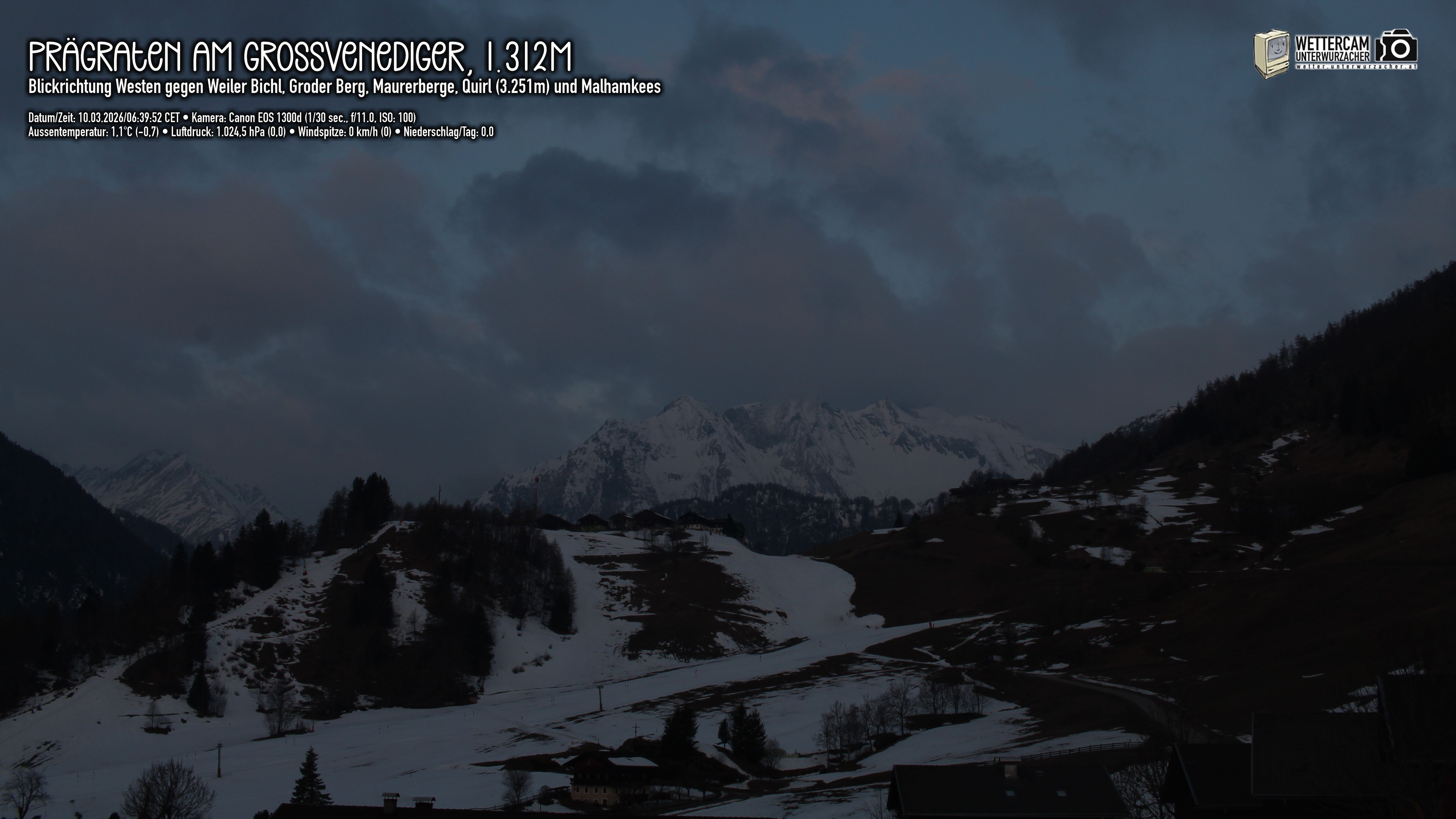 Archiv Foto Webcam Prägraten am Großvenediger - Dorf Bichl und Maurer Berge