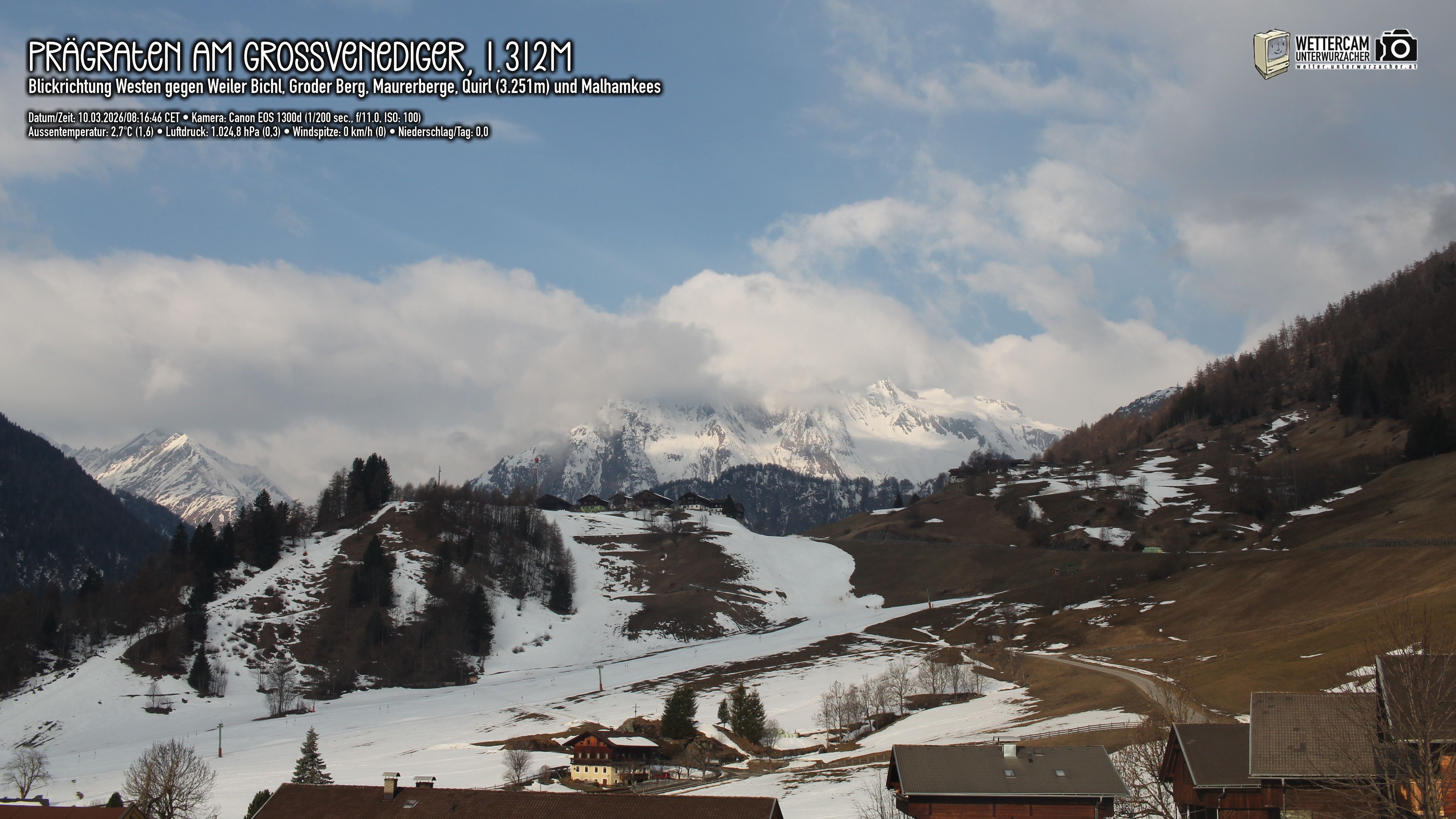 Archiv Foto Webcam Prägraten am Großvenediger - Dorf Bichl und Maurer Berge