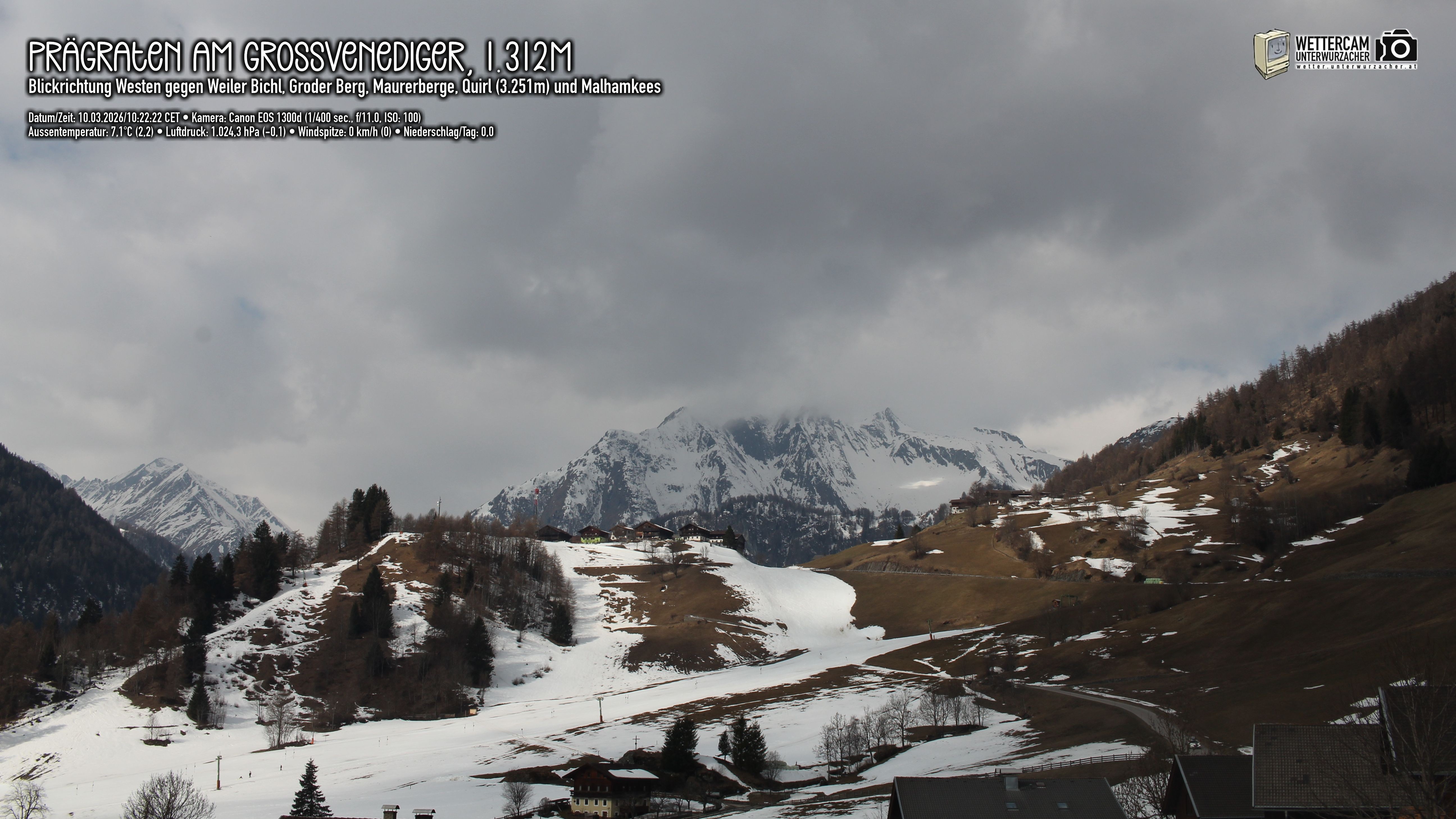 Archiv Foto Webcam Prägraten am Großvenediger - Dorf Bichl und Maurer Berge