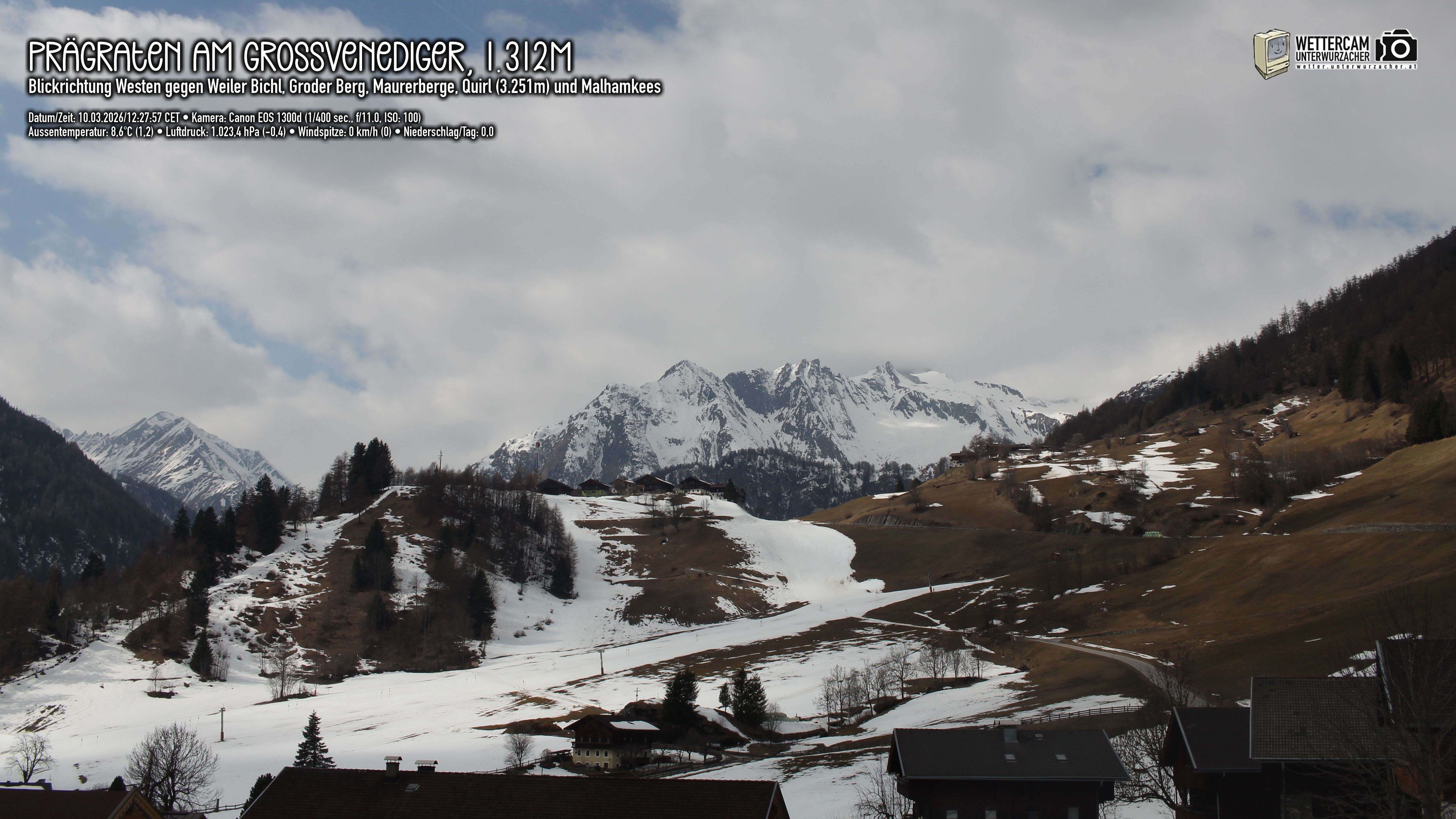 Archiv Foto Webcam Prägraten am Großvenediger - Dorf Bichl und Maurer Berge