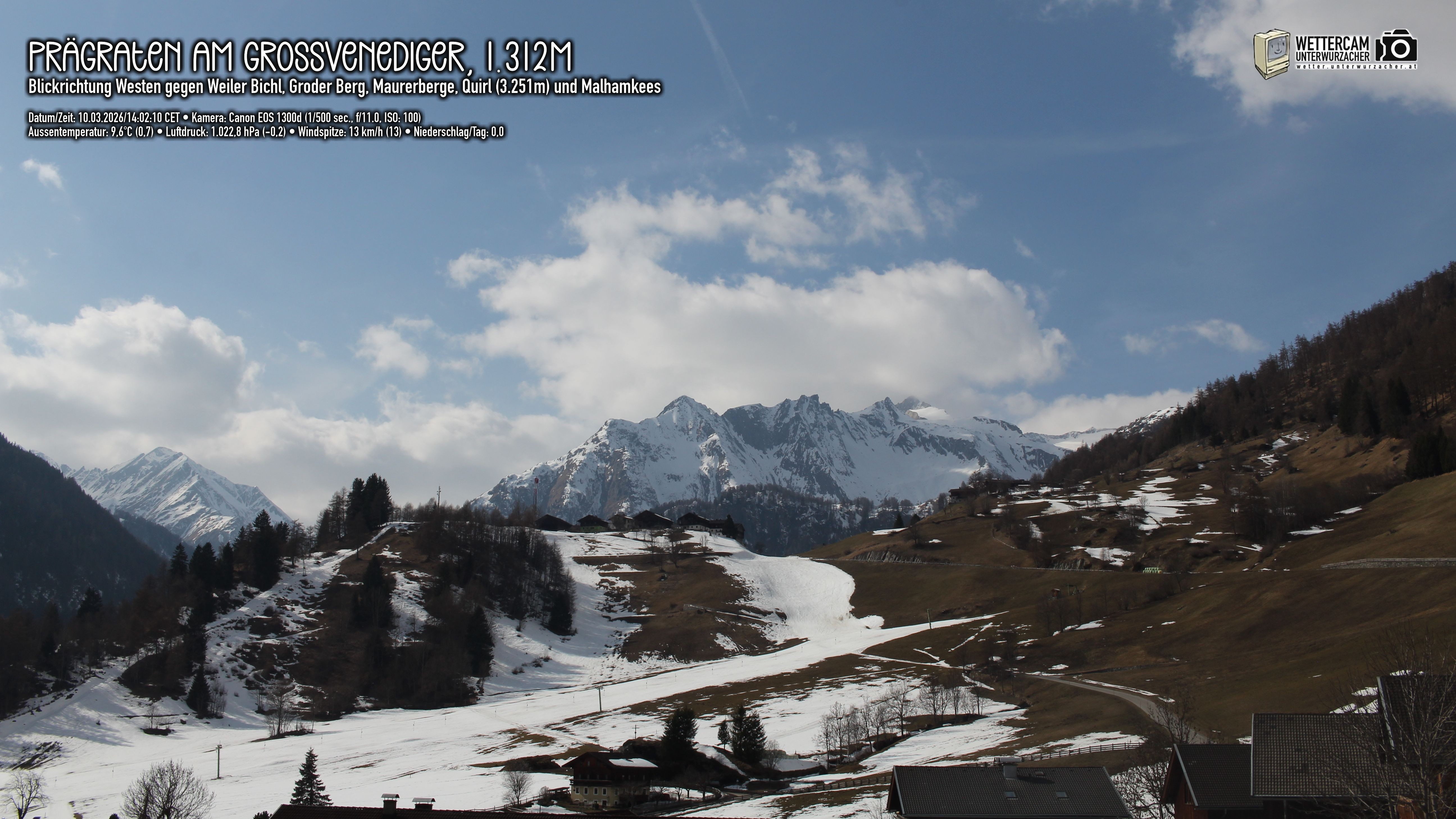 Archiv Foto Webcam Prägraten am Großvenediger - Dorf Bichl und Maurer Berge