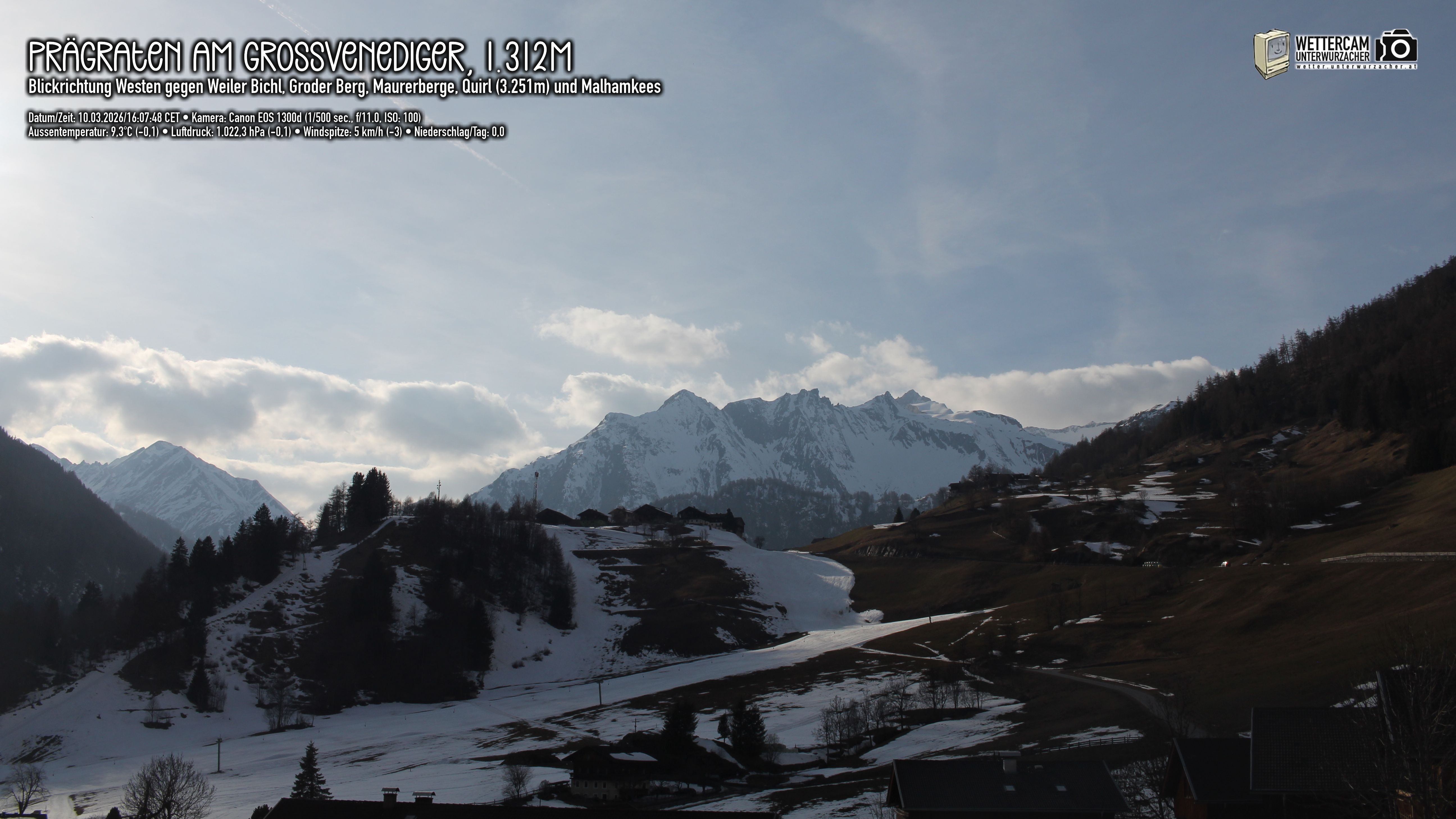 Archiv Foto Webcam Prägraten am Großvenediger - Dorf Bichl und Maurer Berge