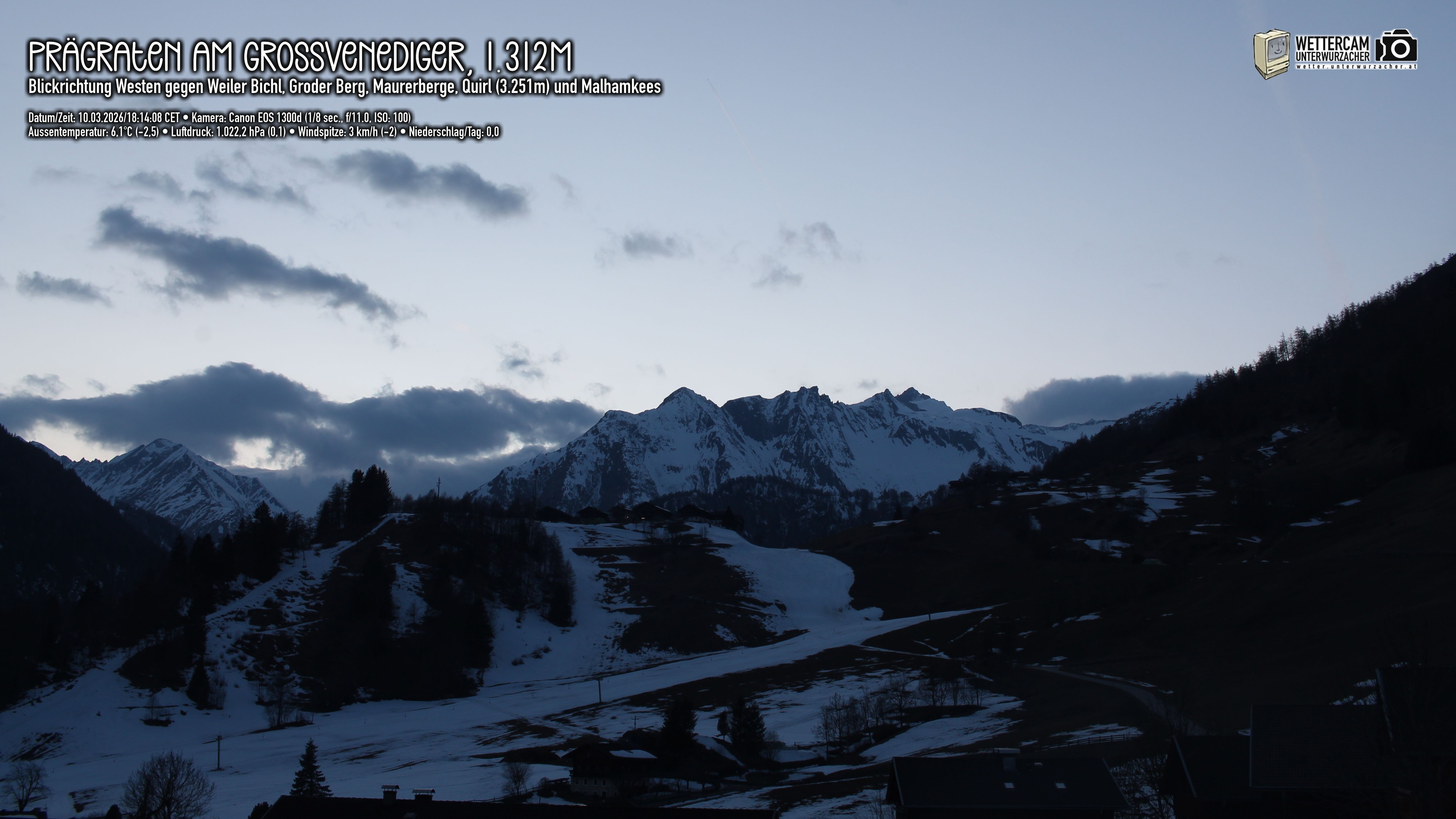 Archiv Foto Webcam Prägraten am Großvenediger - Dorf Bichl und Maurer Berge