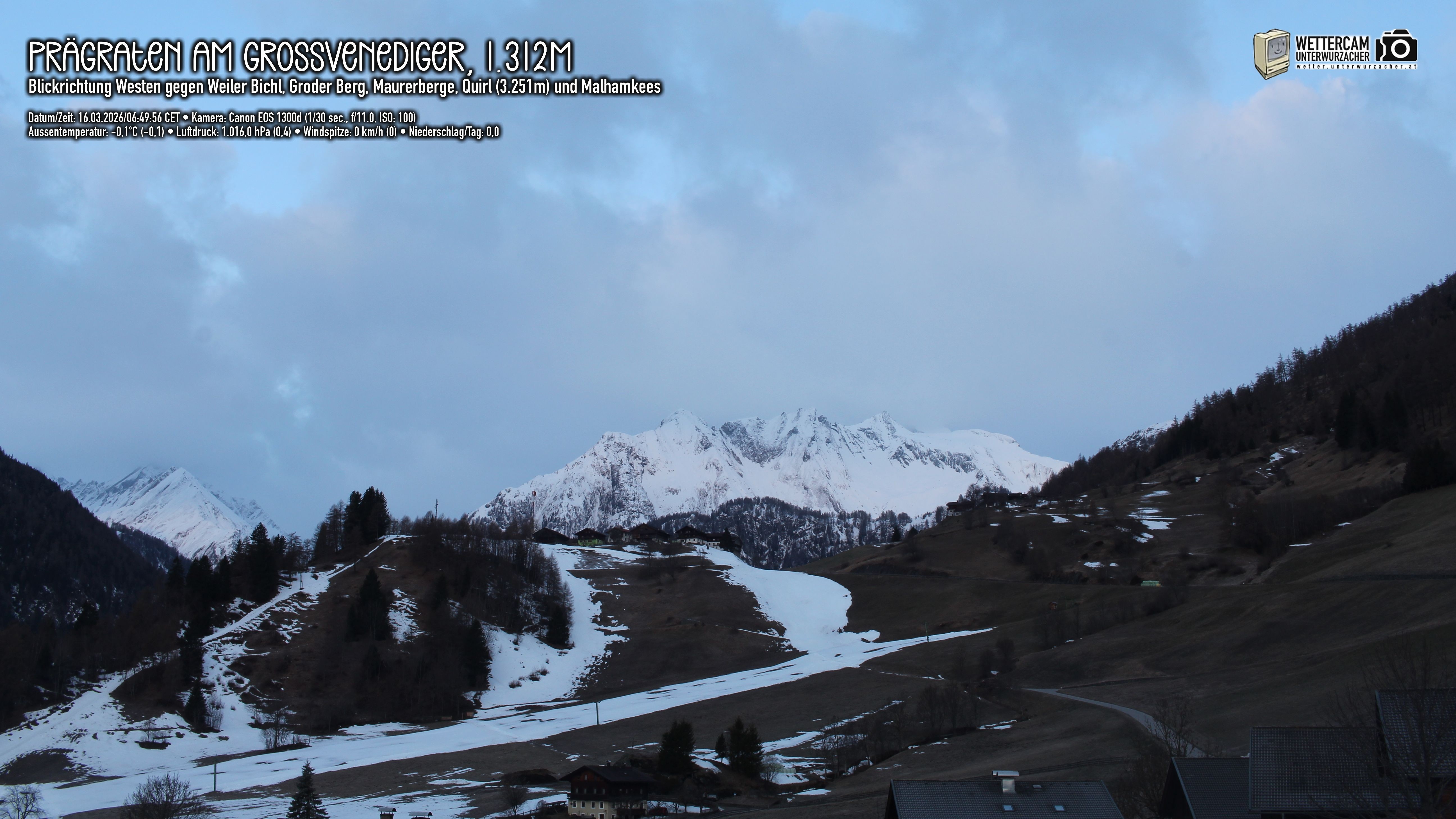 Archiv Foto Webcam Prägraten am Großvenediger - Dorf Bichl und Maurer Berge