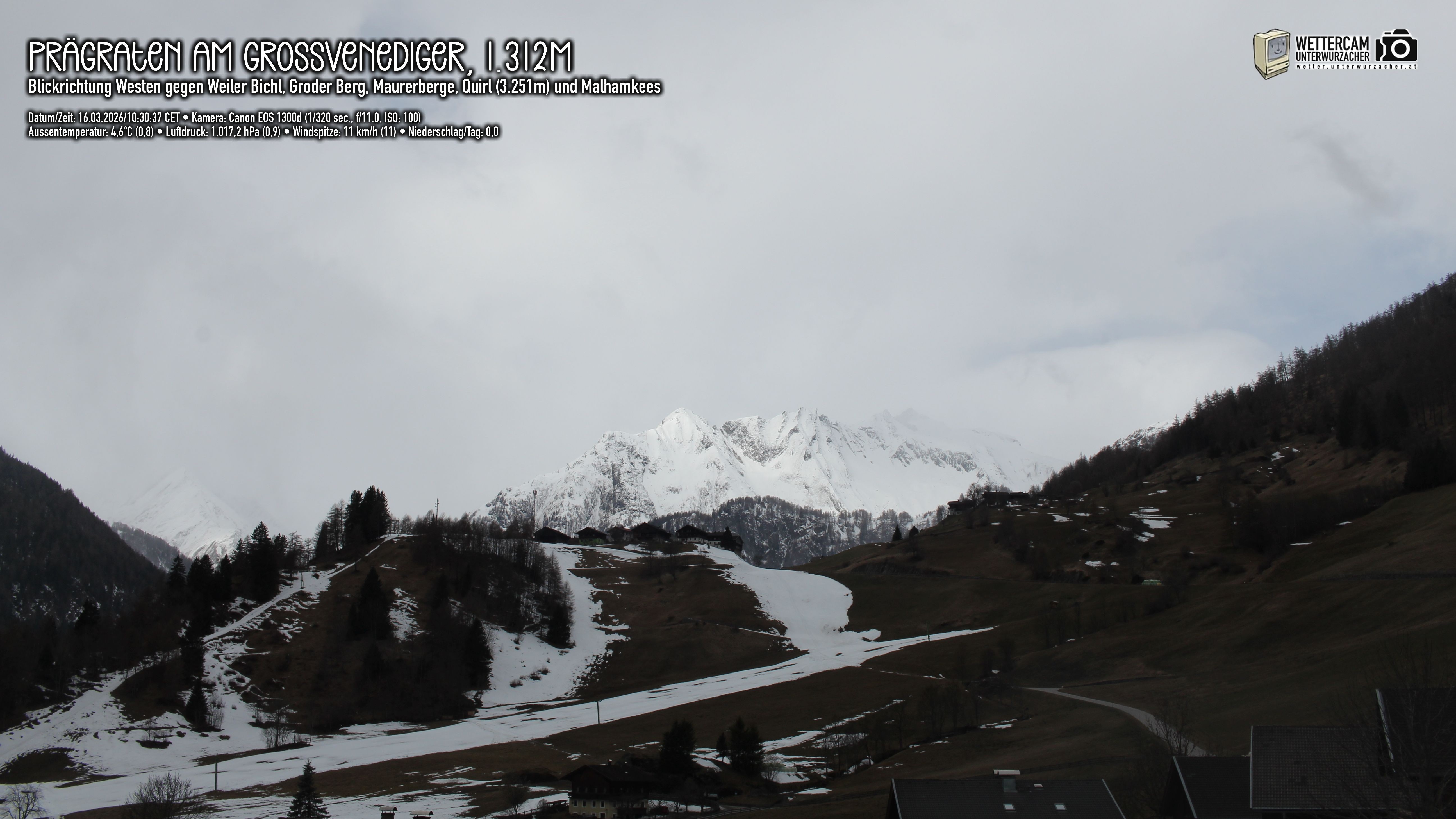 Archiv Foto Webcam Prägraten am Großvenediger - Dorf Bichl und Maurer Berge