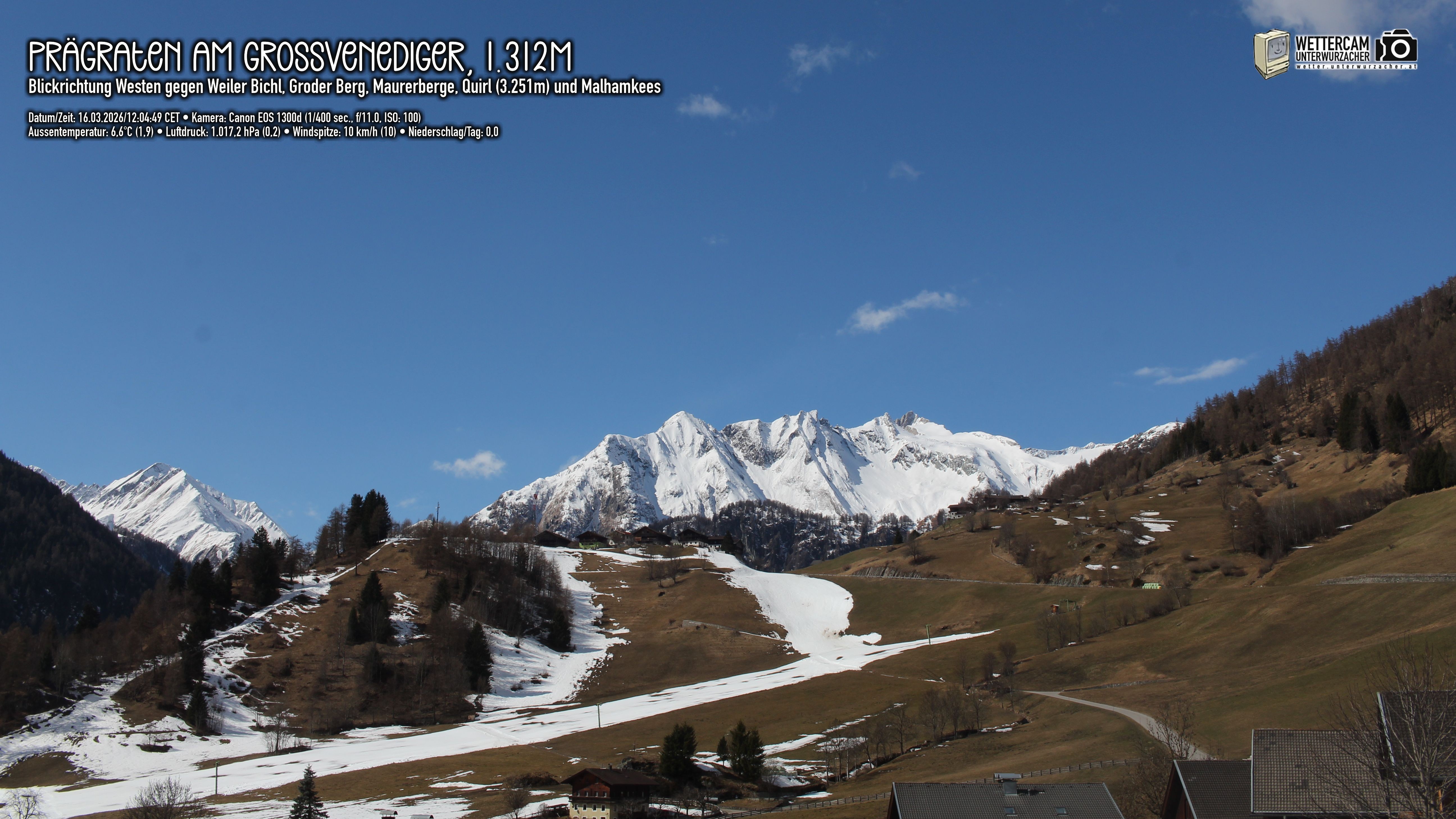 Archiv Foto Webcam Prägraten am Großvenediger - Dorf Bichl und Maurer Berge