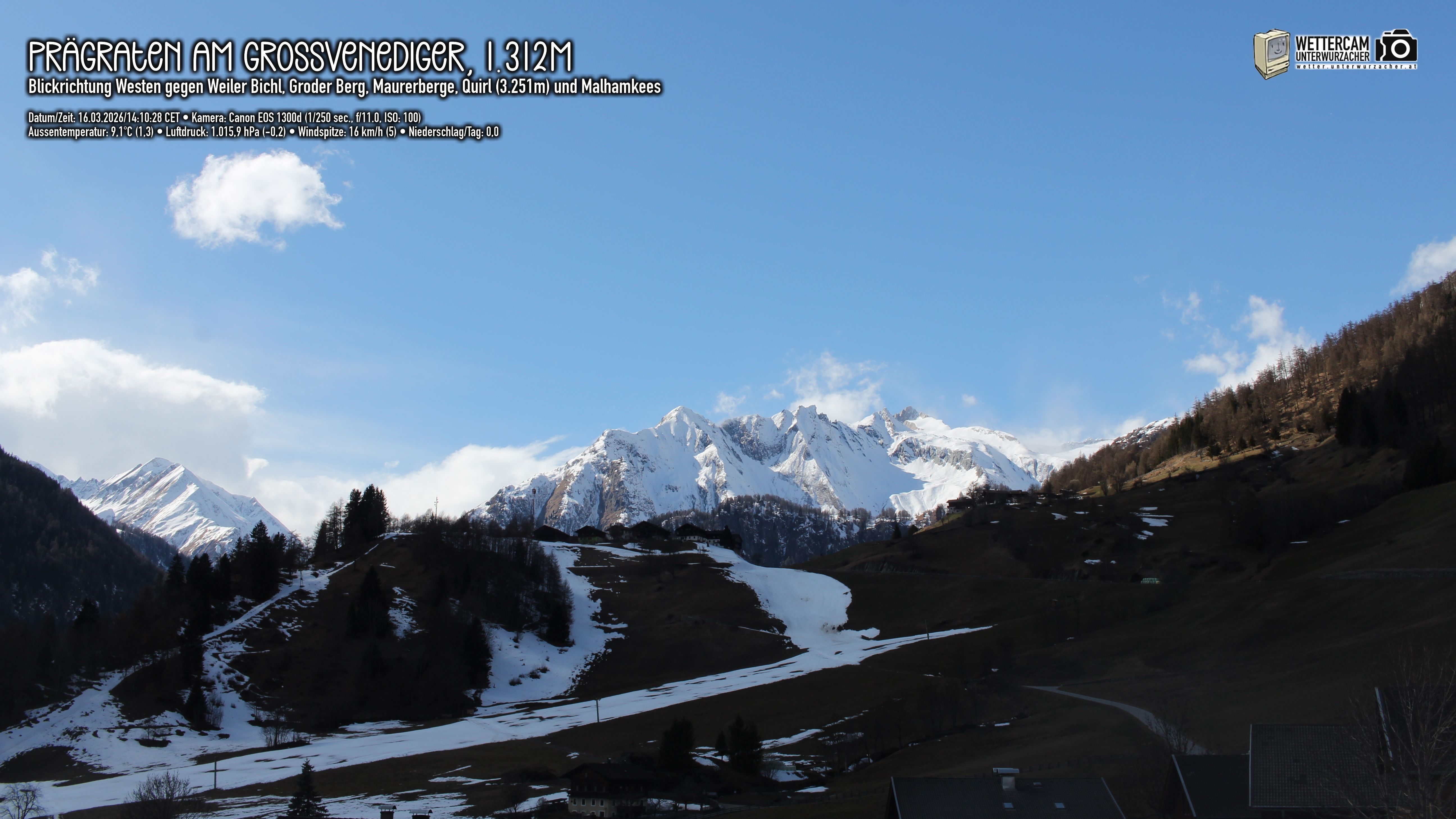 Archiv Foto Webcam Prägraten am Großvenediger - Dorf Bichl und Maurer Berge