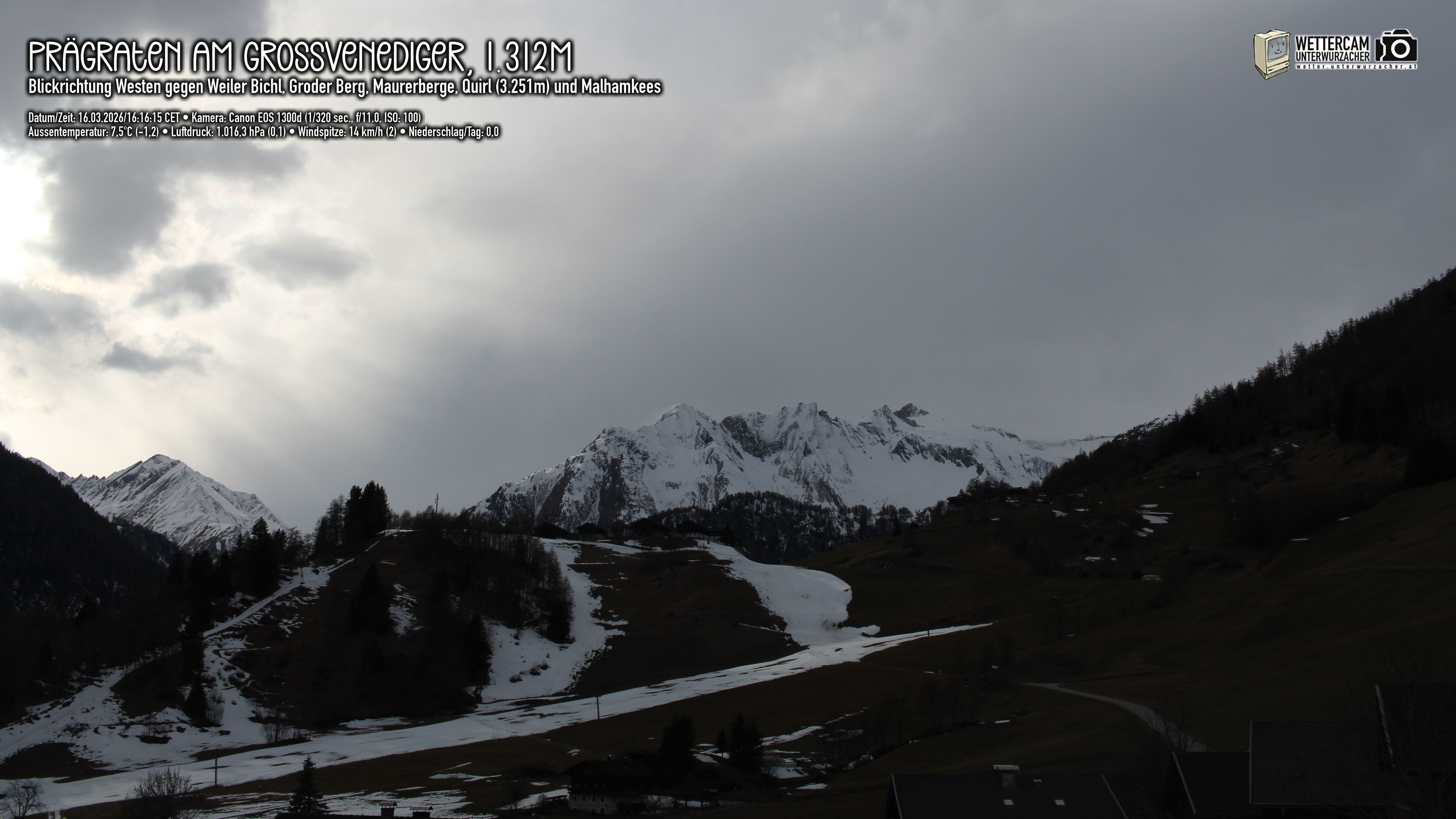 Archiv Foto Webcam Prägraten am Großvenediger - Dorf Bichl und Maurer Berge