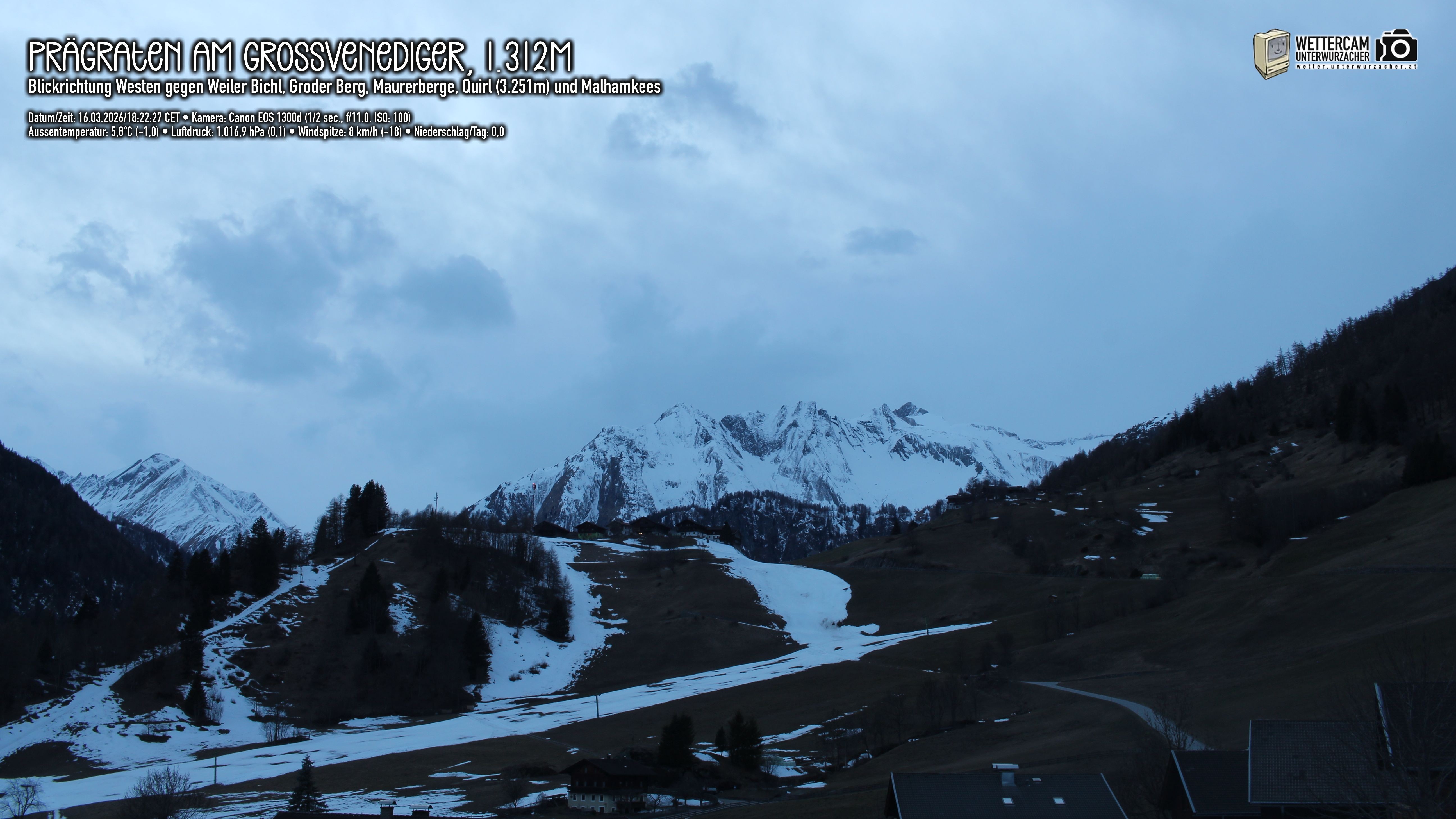 Archiv Foto Webcam Prägraten am Großvenediger - Dorf Bichl und Maurer Berge