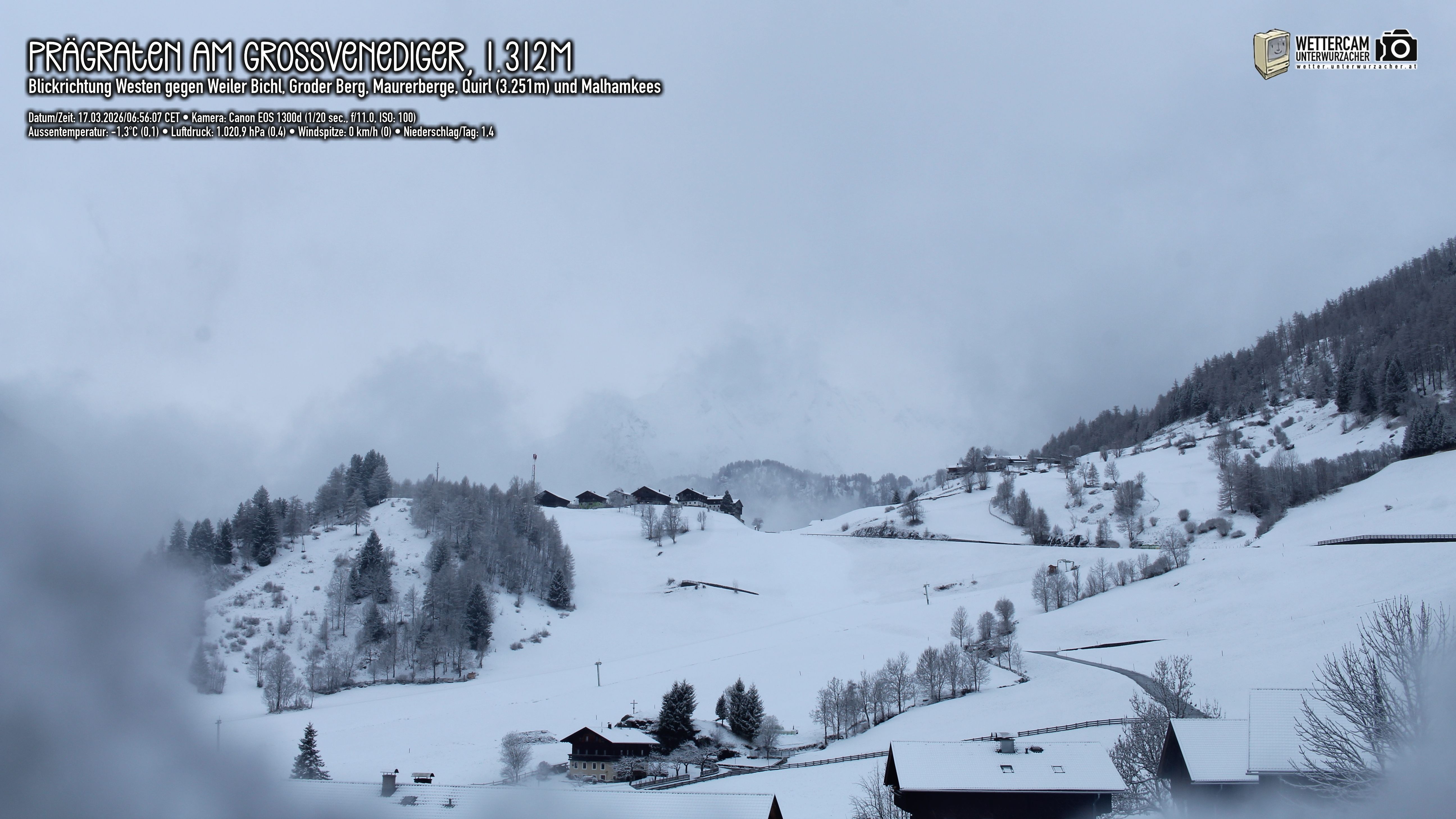 Archiv Foto Webcam Prägraten am Großvenediger - Dorf Bichl und Maurer Berge