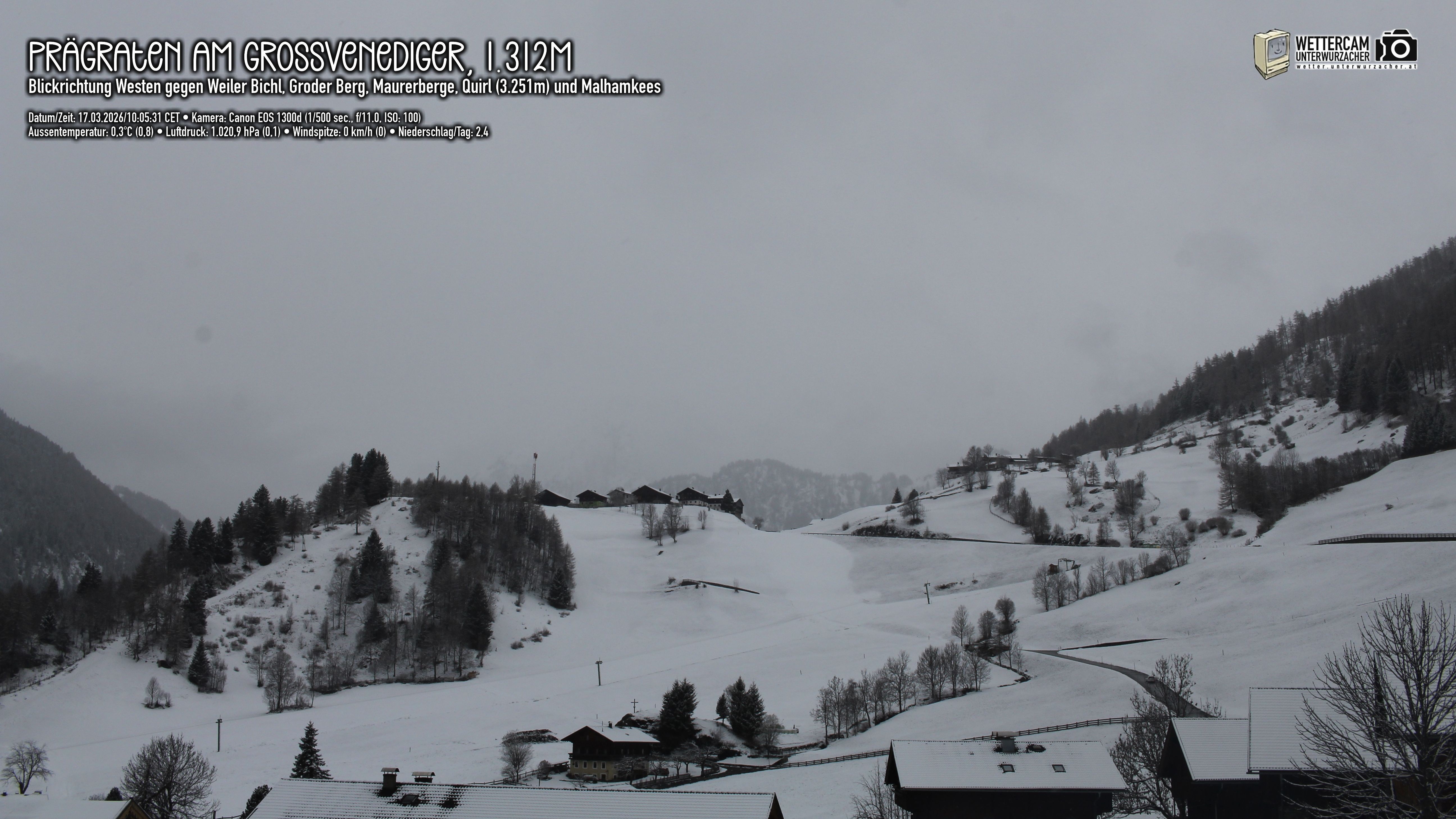 Archiv Foto Webcam Prägraten am Großvenediger - Dorf Bichl und Maurer Berge