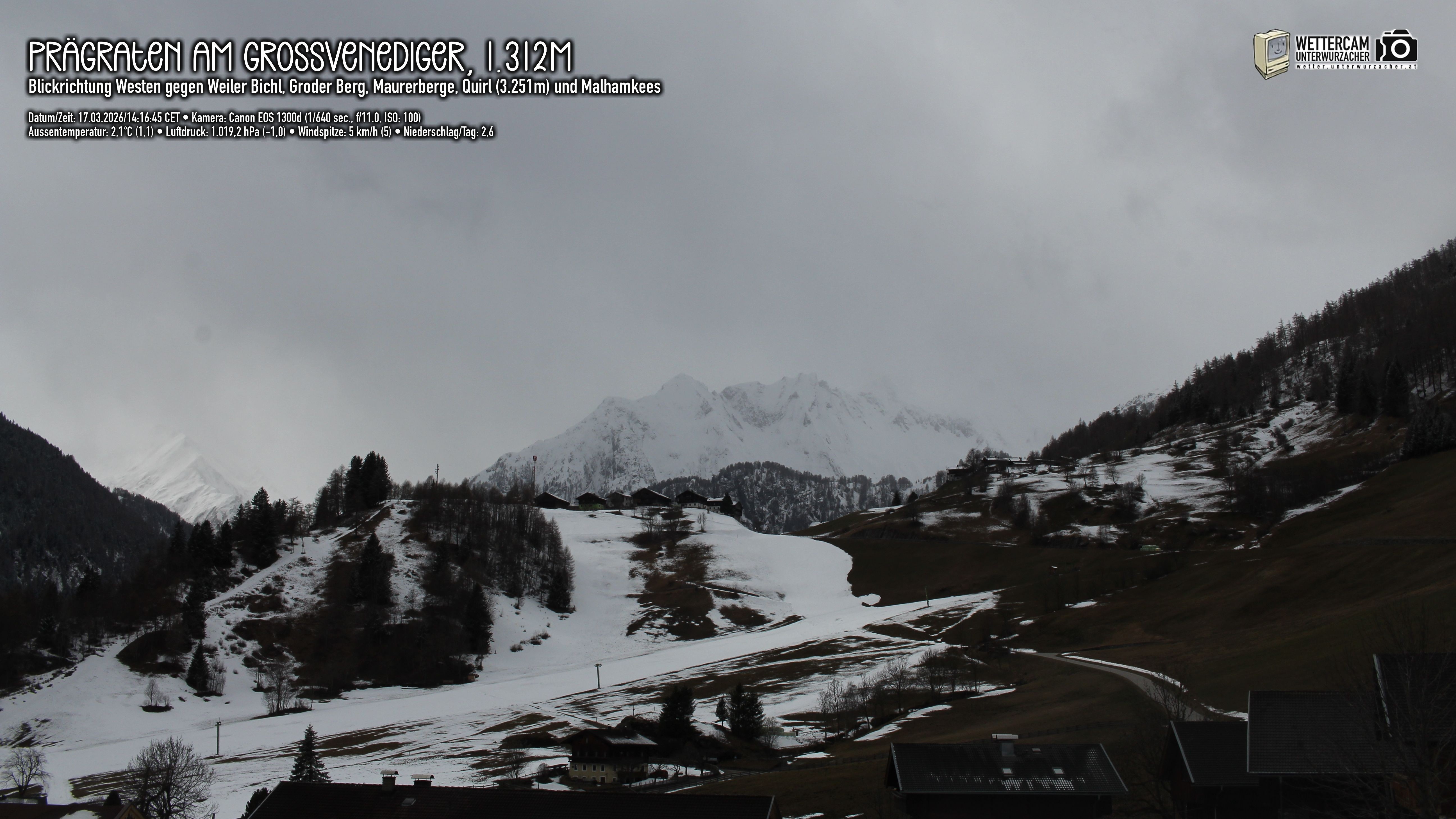 Archiv Foto Webcam Prägraten am Großvenediger - Dorf Bichl und Maurer Berge