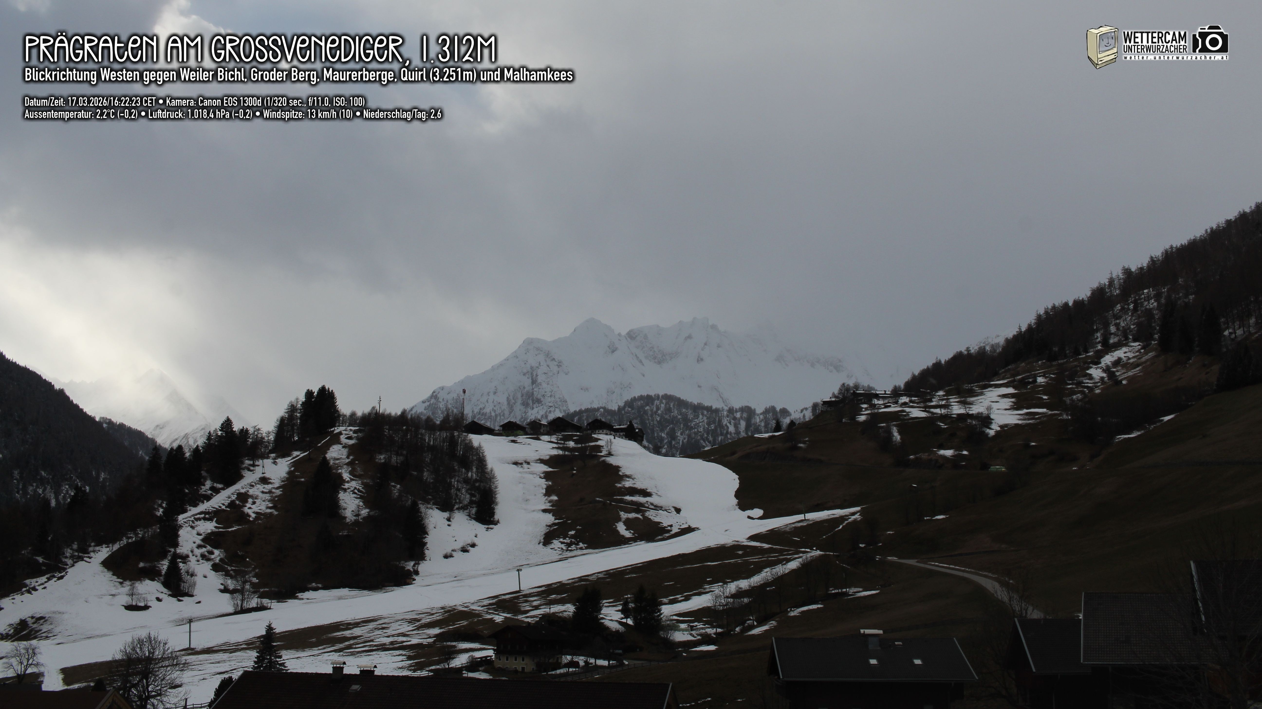 Archiv Foto Webcam Prägraten am Großvenediger - Dorf Bichl und Maurer Berge