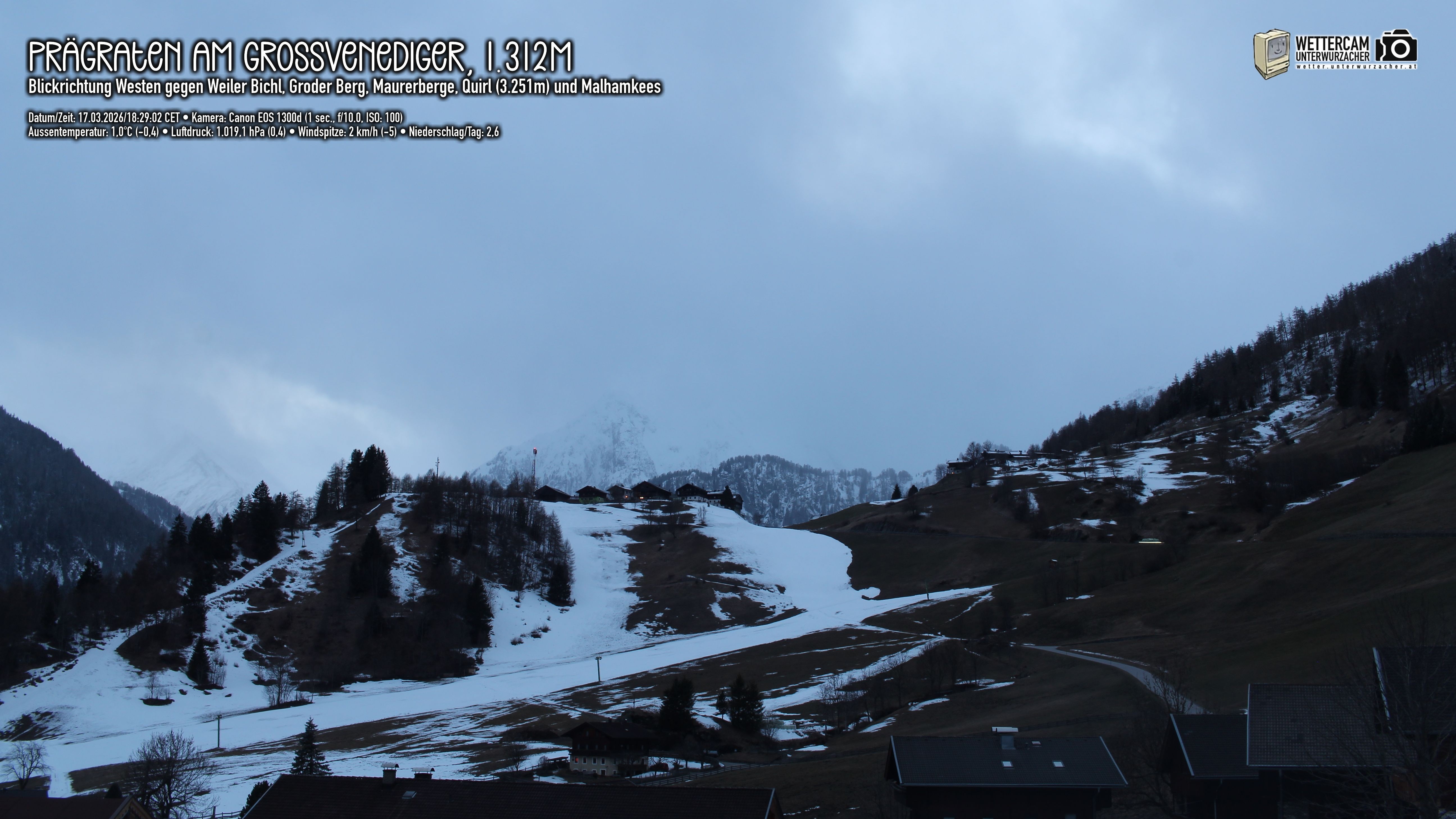 Archiv Foto Webcam Prägraten am Großvenediger - Dorf Bichl und Maurer Berge