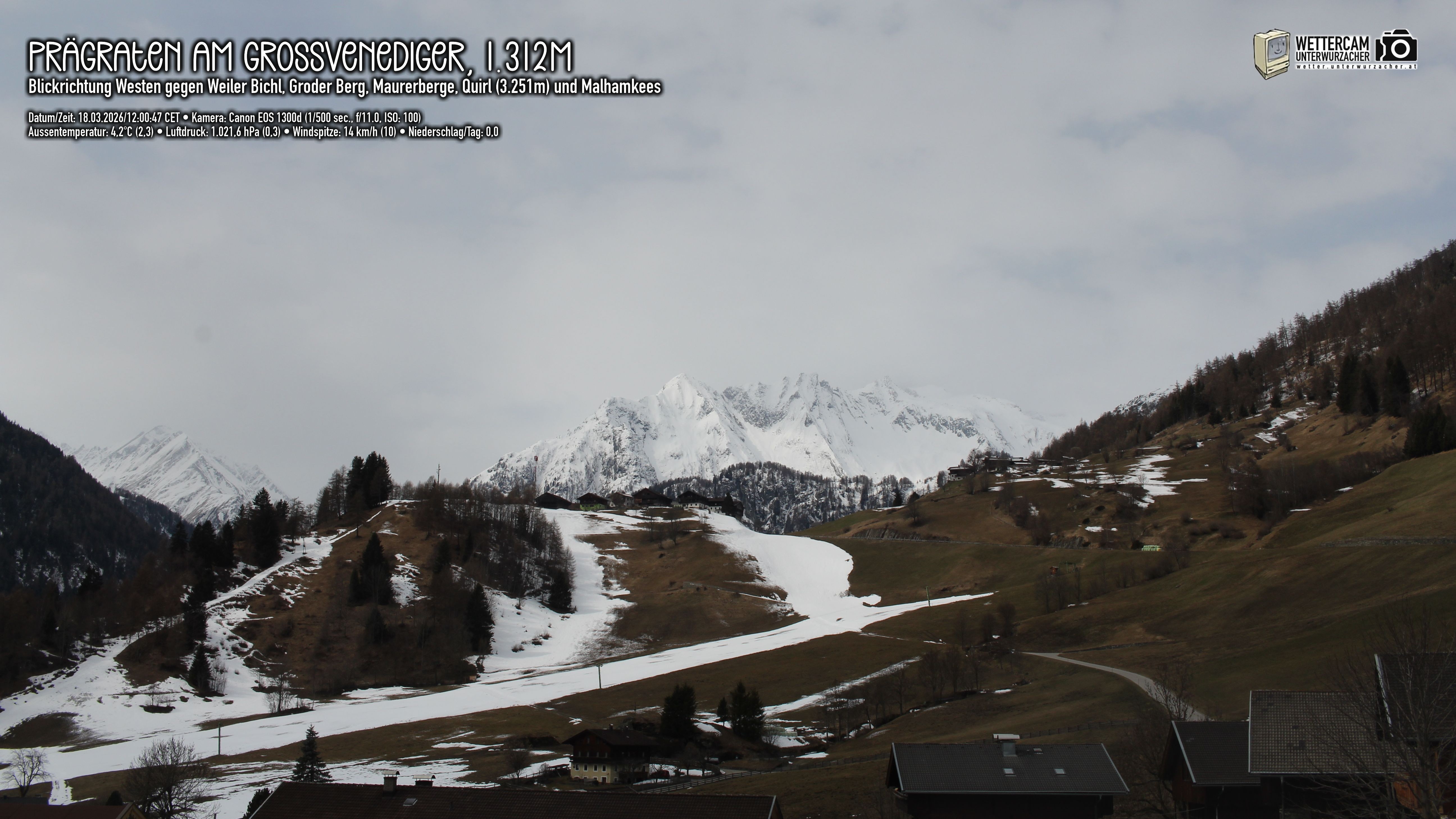 Archived image Webcam Prägraten am Großvenediger - Maurer Berge