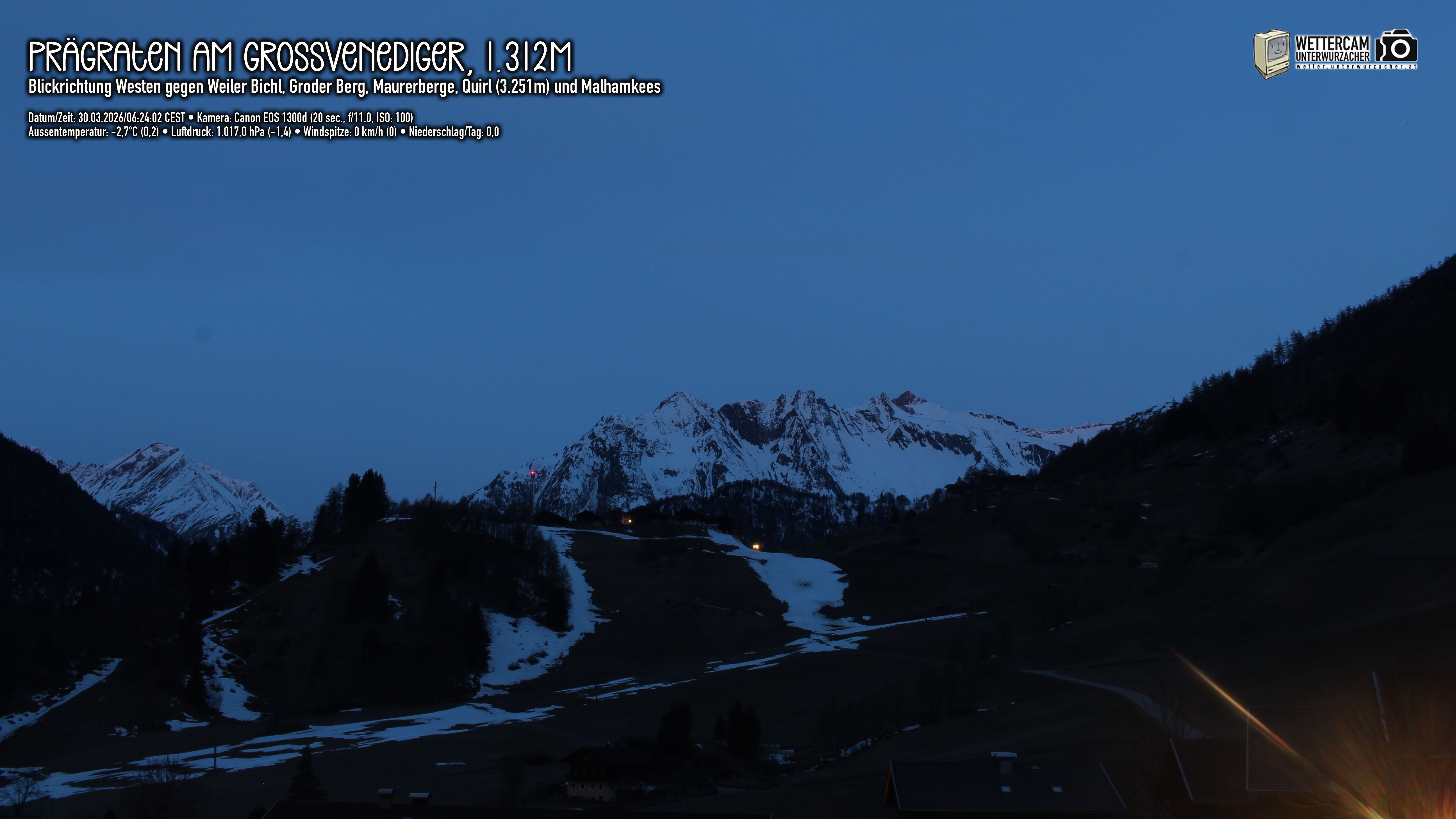 Archiv Foto Webcam Prägraten am Großvenediger - Dorf Bichl und Maurer Berge