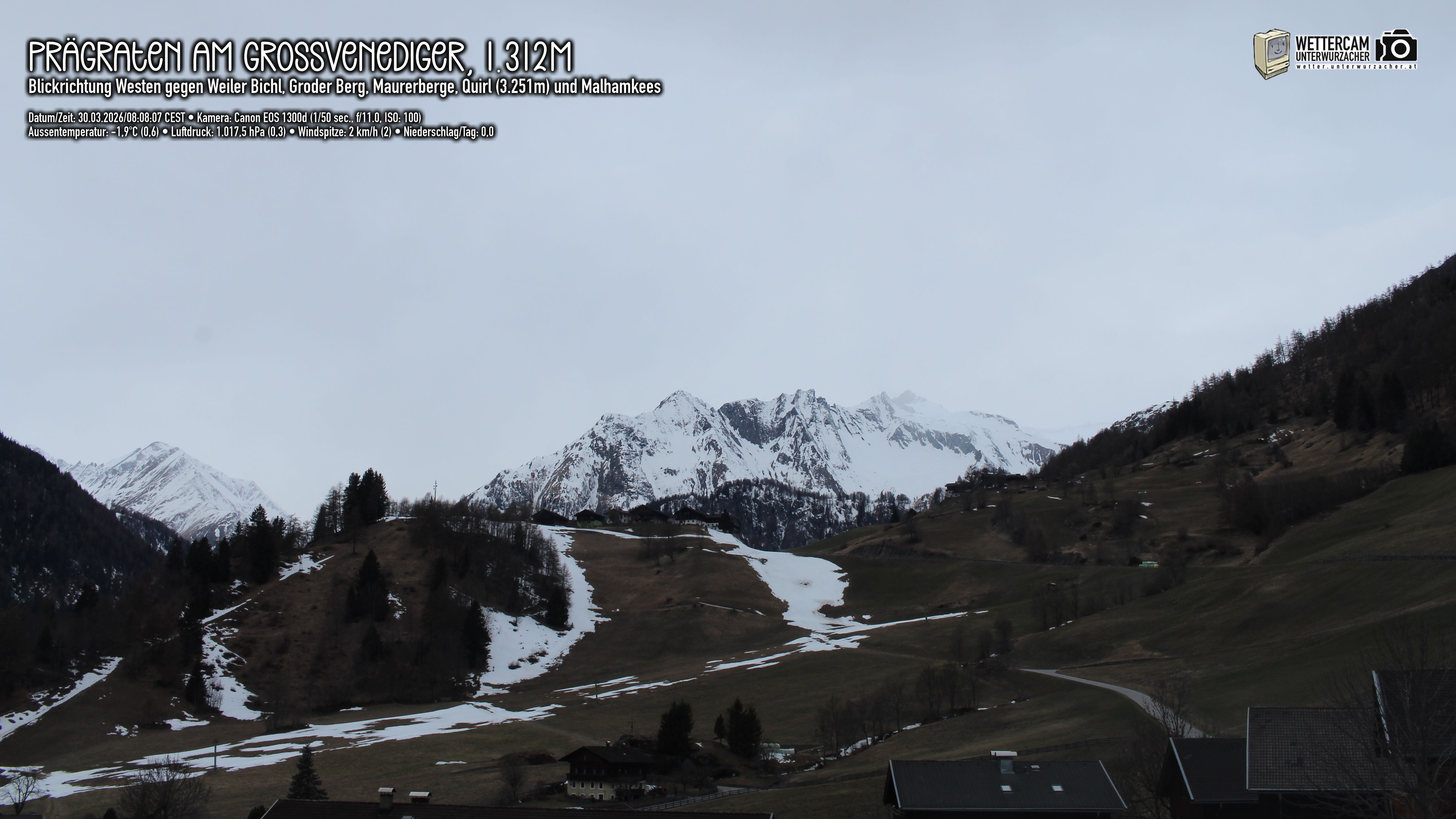 Archiv Foto Webcam Prägraten am Großvenediger - Dorf Bichl und Maurer Berge