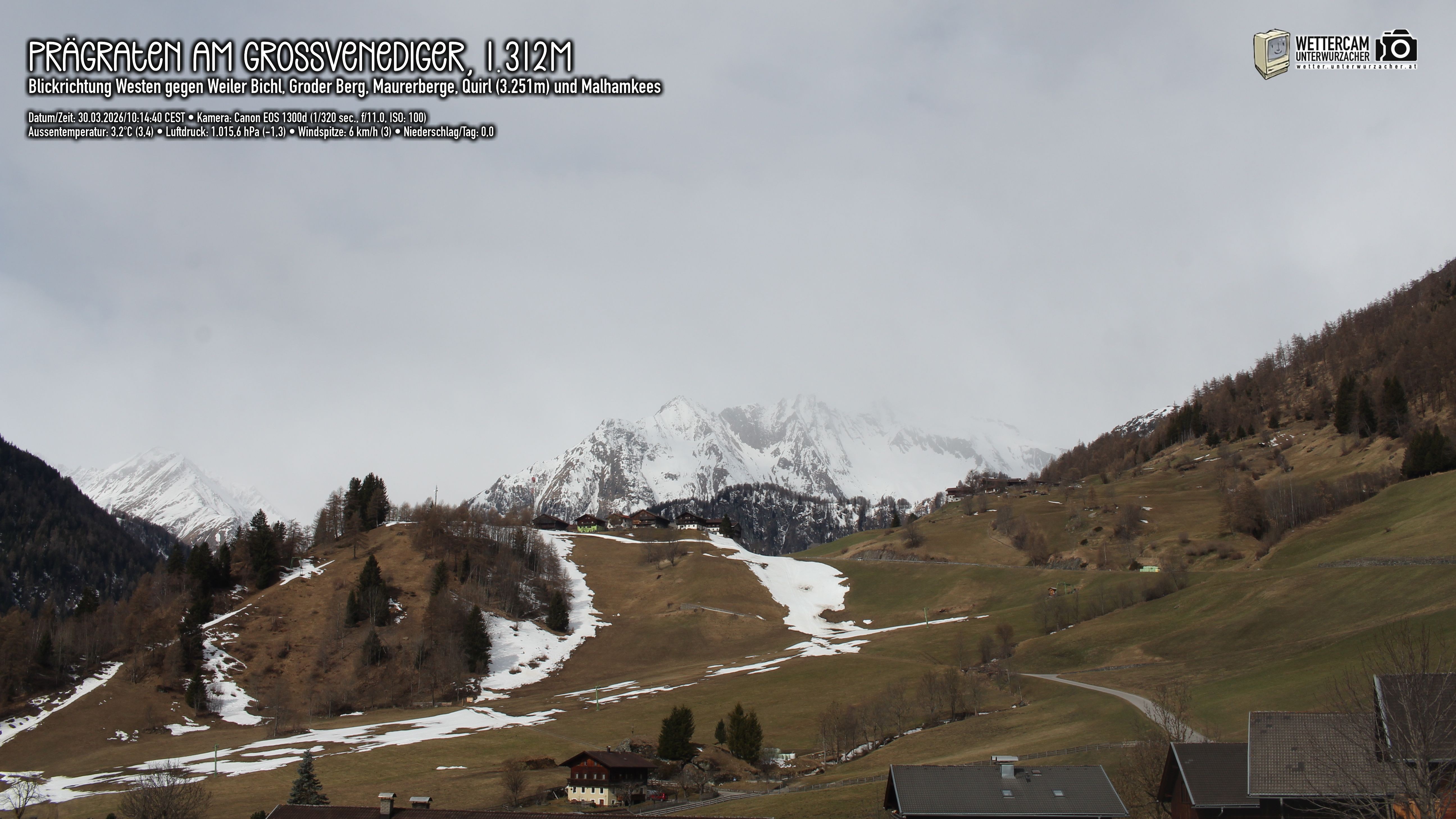 Archiv Foto Webcam Prägraten am Großvenediger - Dorf Bichl und Maurer Berge