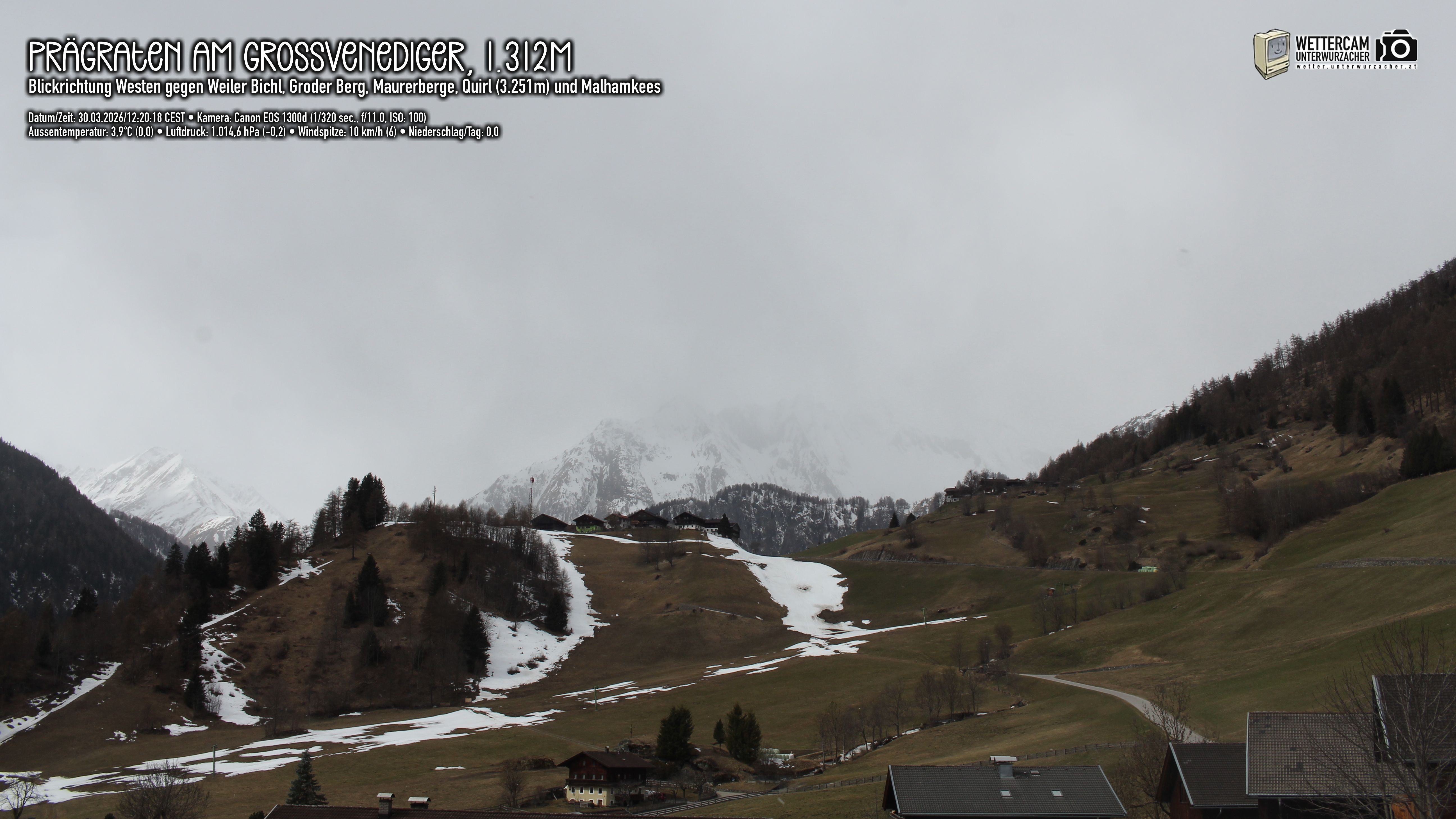 Archiv Foto Webcam Prägraten am Großvenediger - Dorf Bichl und Maurer Berge