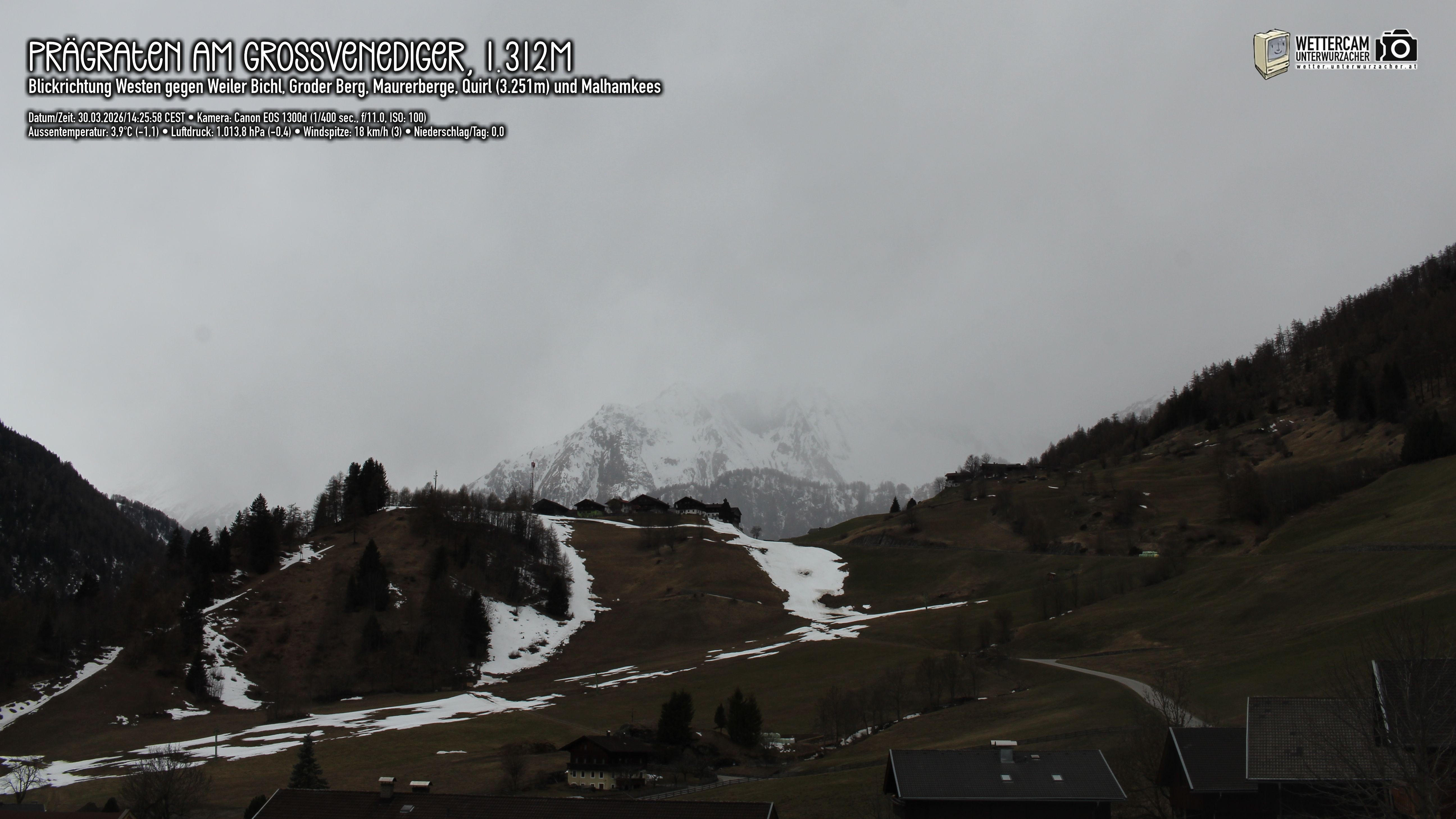 Archiv Foto Webcam Prägraten am Großvenediger - Dorf Bichl und Maurer Berge