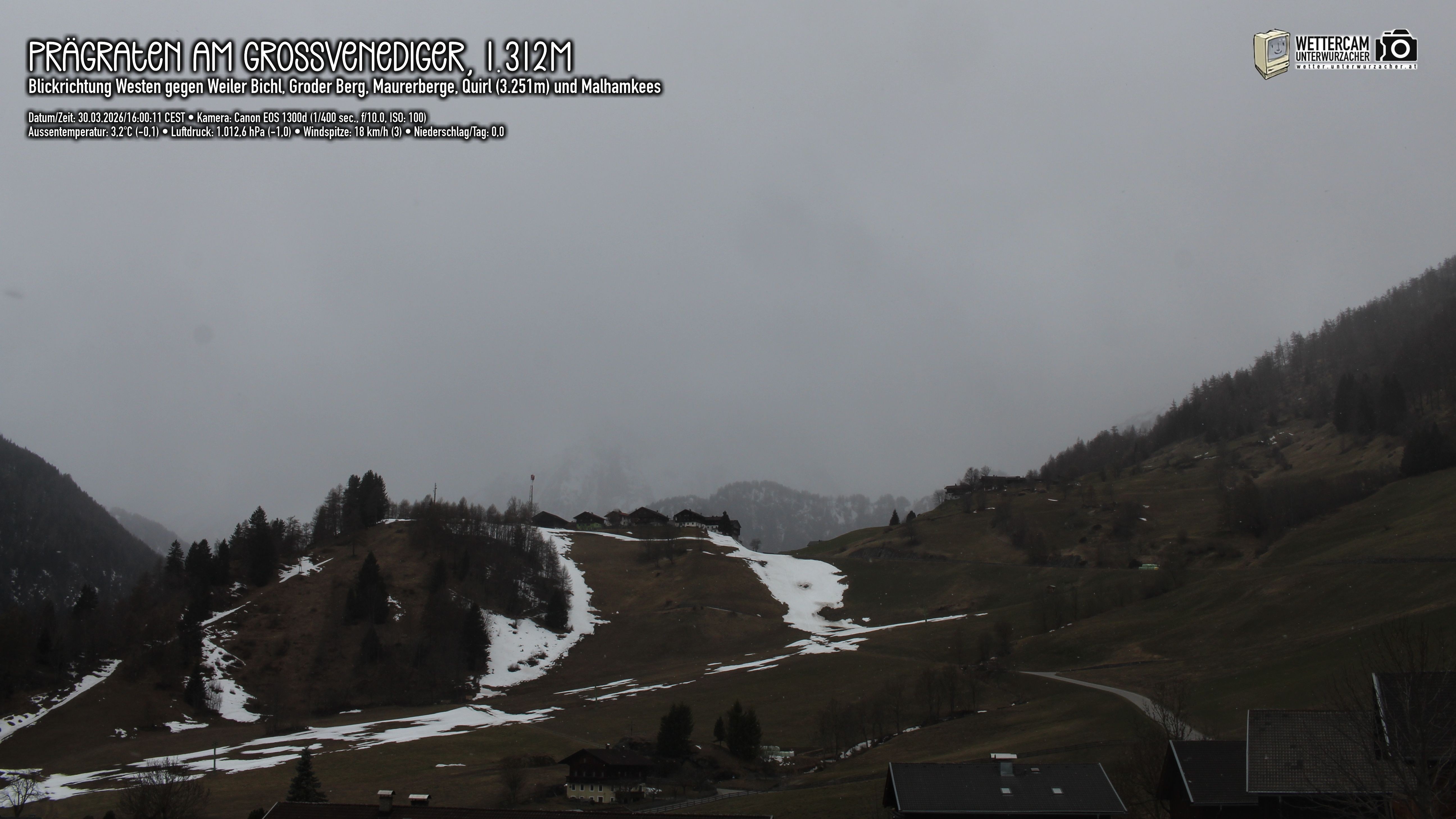 Archiv Foto Webcam Prägraten am Großvenediger - Dorf Bichl und Maurer Berge