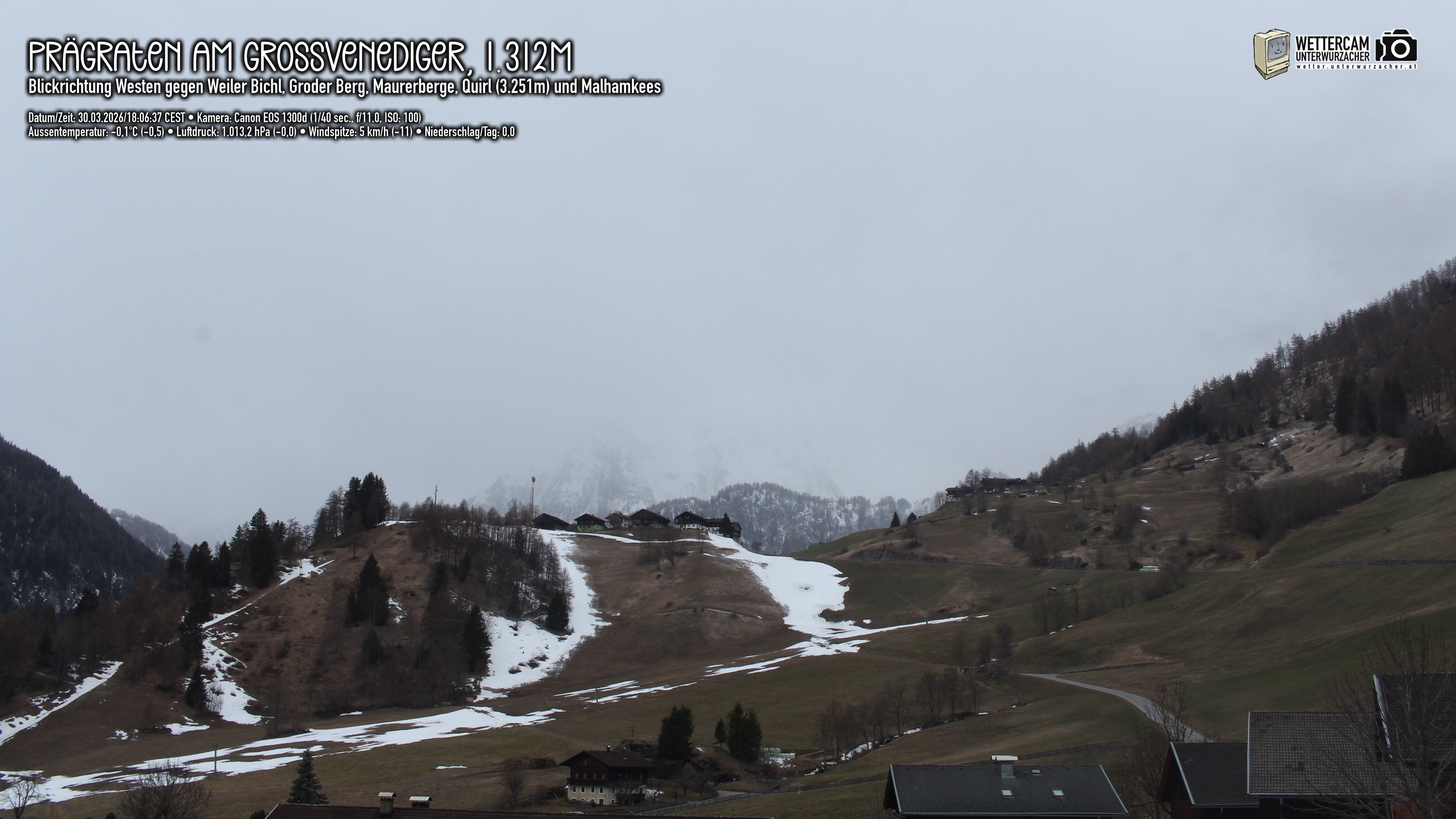 Archiv Foto Webcam Prägraten am Großvenediger - Dorf Bichl und Maurer Berge