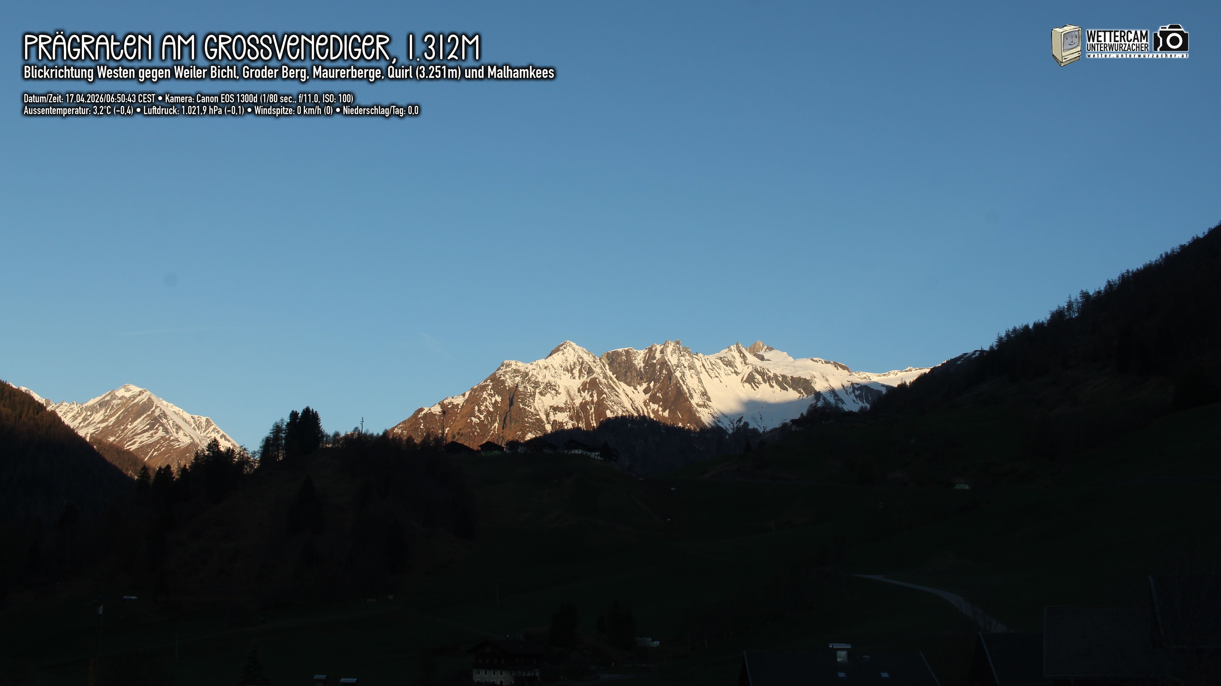 Archived image Webcam Prägraten am Großvenediger - Maurer Berge