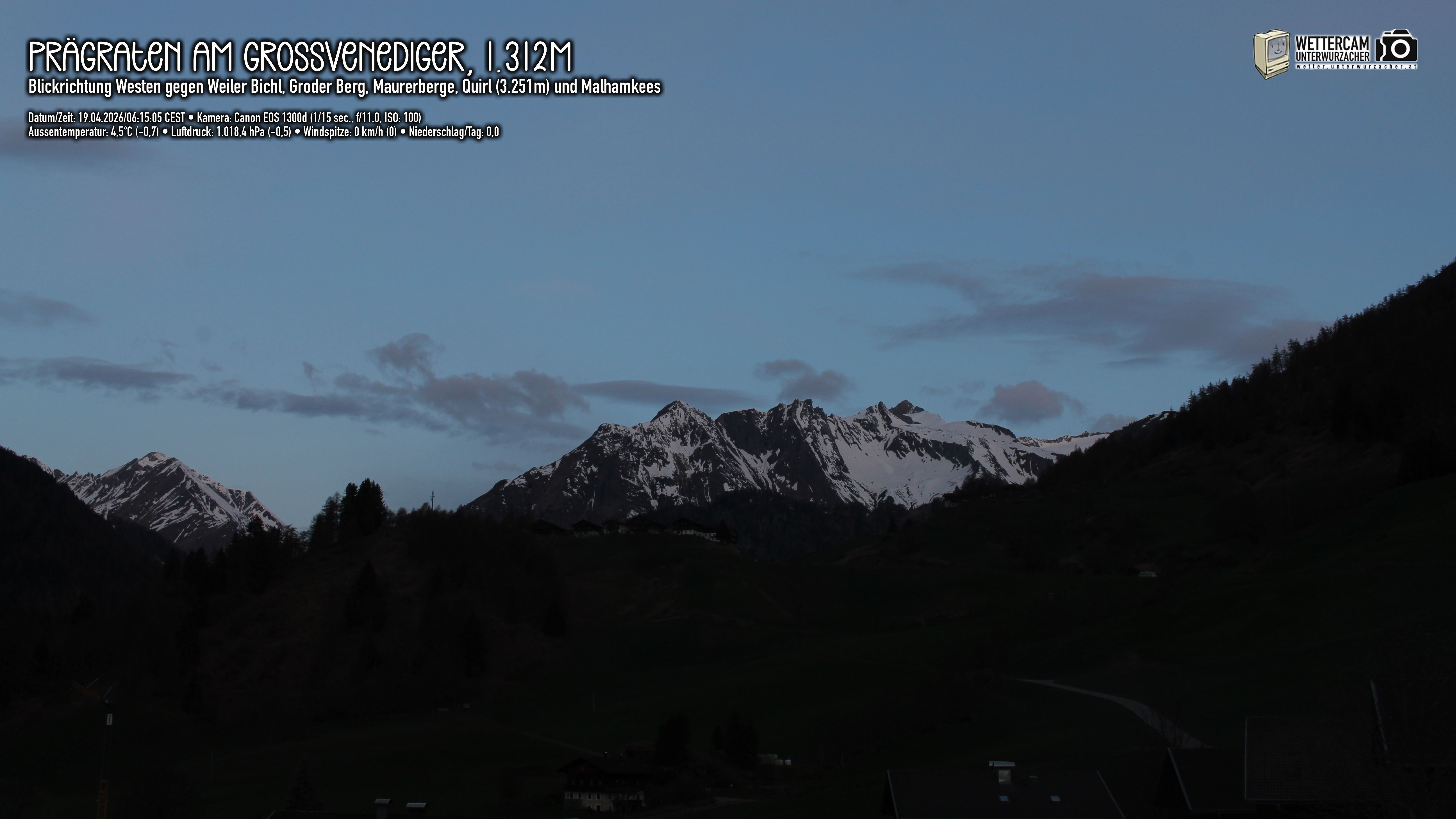 Archiv Foto Webcam Prägraten am Großvenediger - Dorf Bichl und Maurer Berge