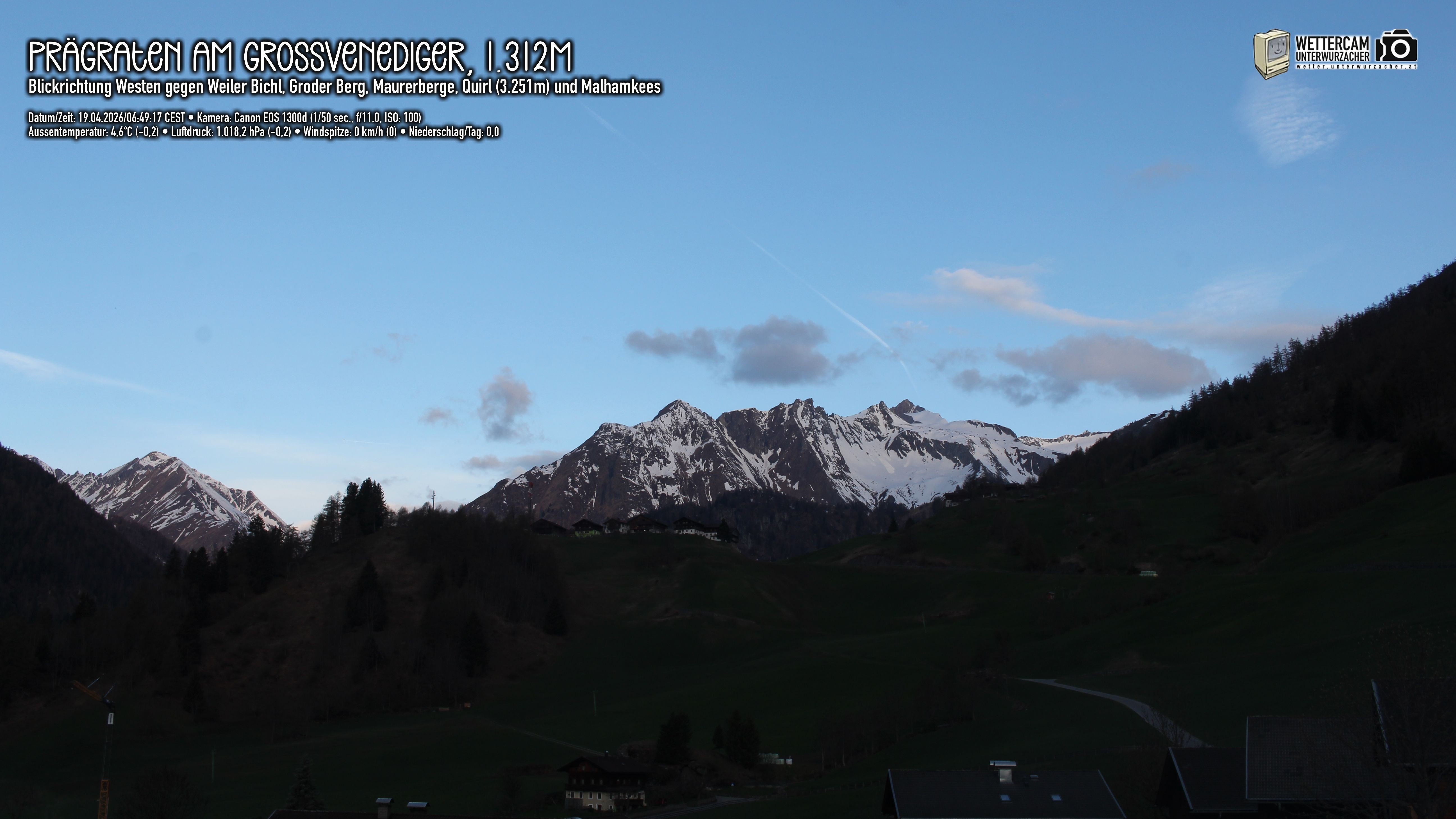 Archiv Foto Webcam Prägraten am Großvenediger - Dorf Bichl und Maurer Berge