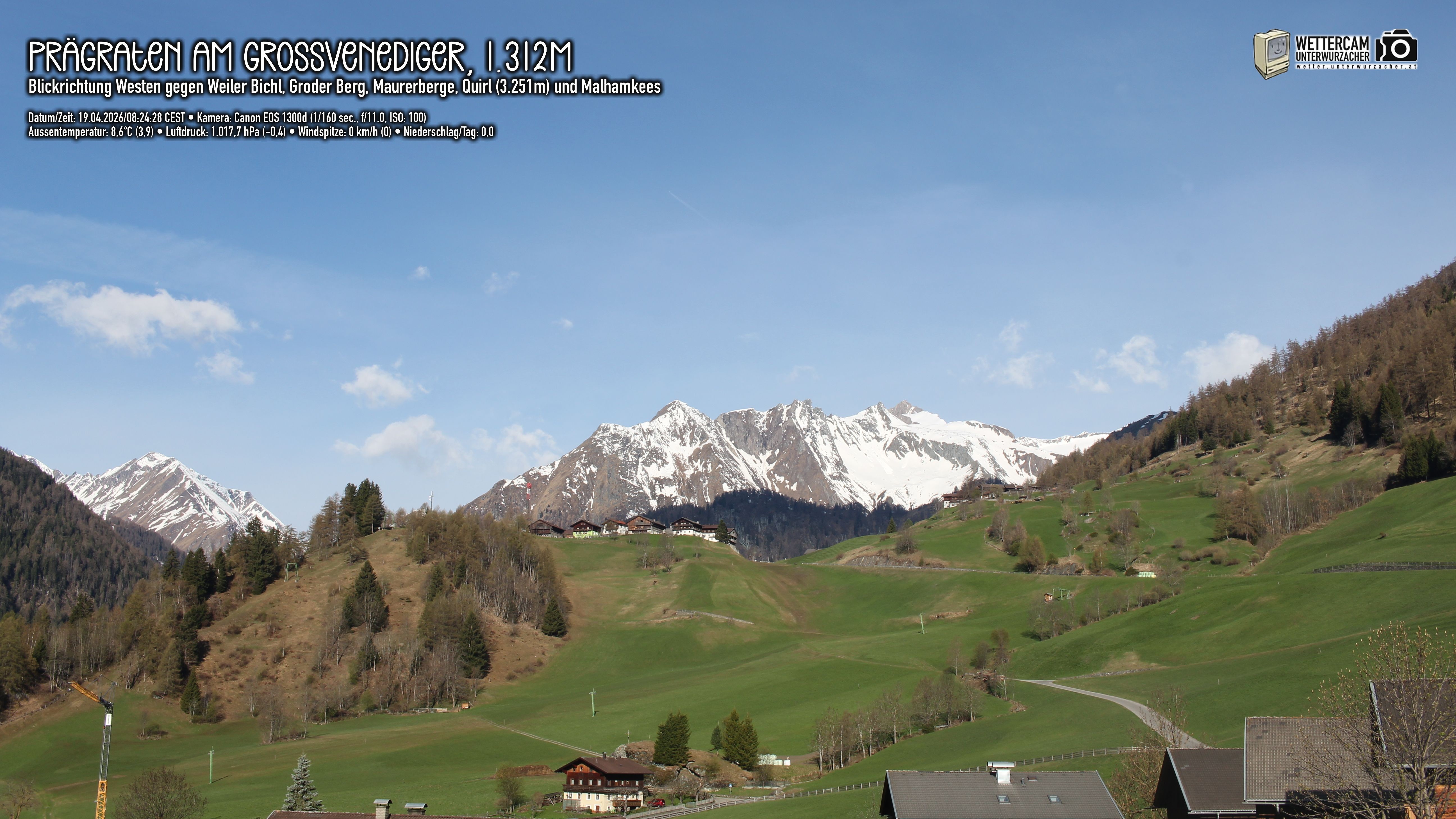 Archiv Foto Webcam Prägraten am Großvenediger - Dorf Bichl und Maurer Berge