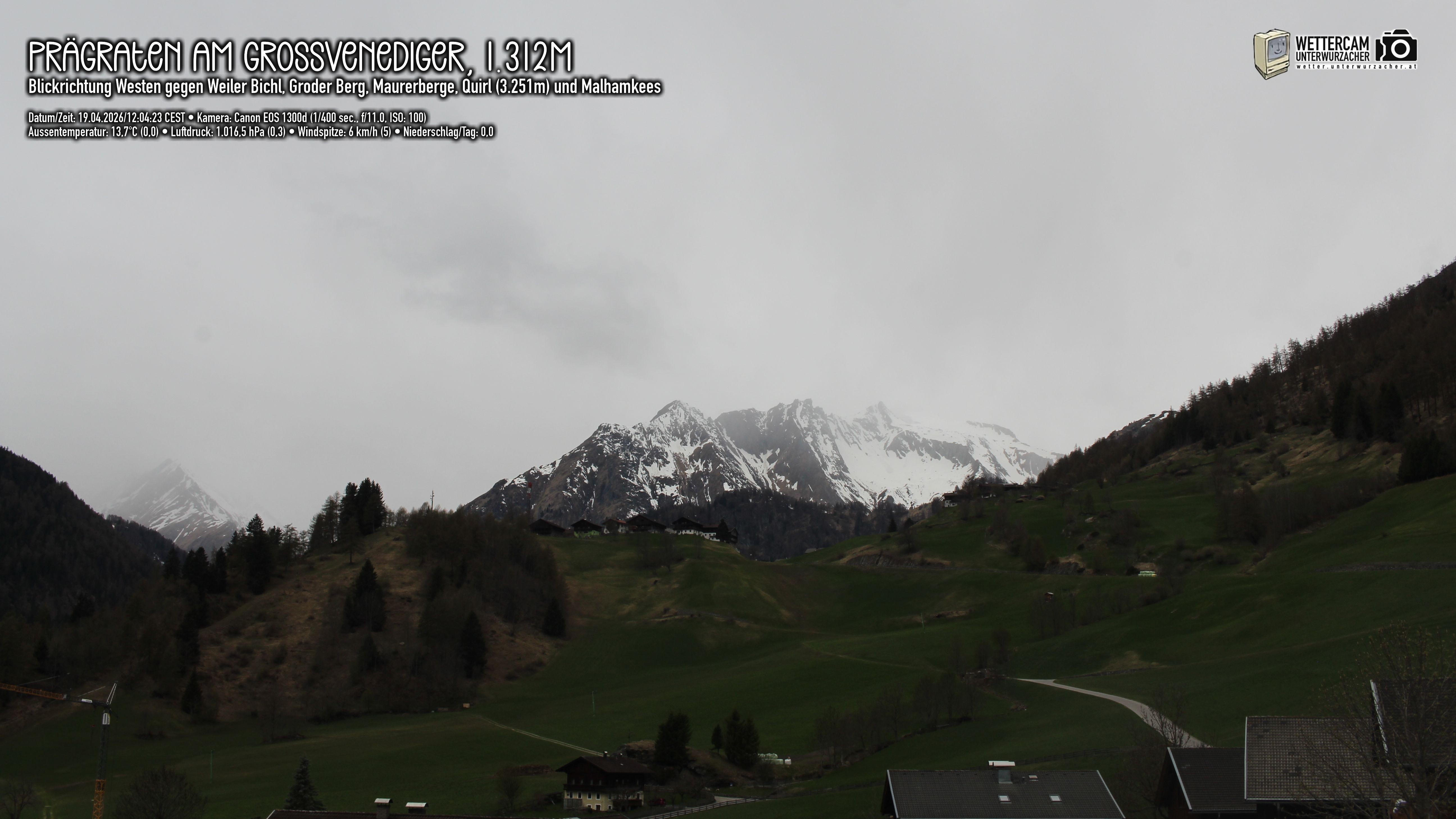 Archiv Foto Webcam Prägraten am Großvenediger - Dorf Bichl und Maurer Berge