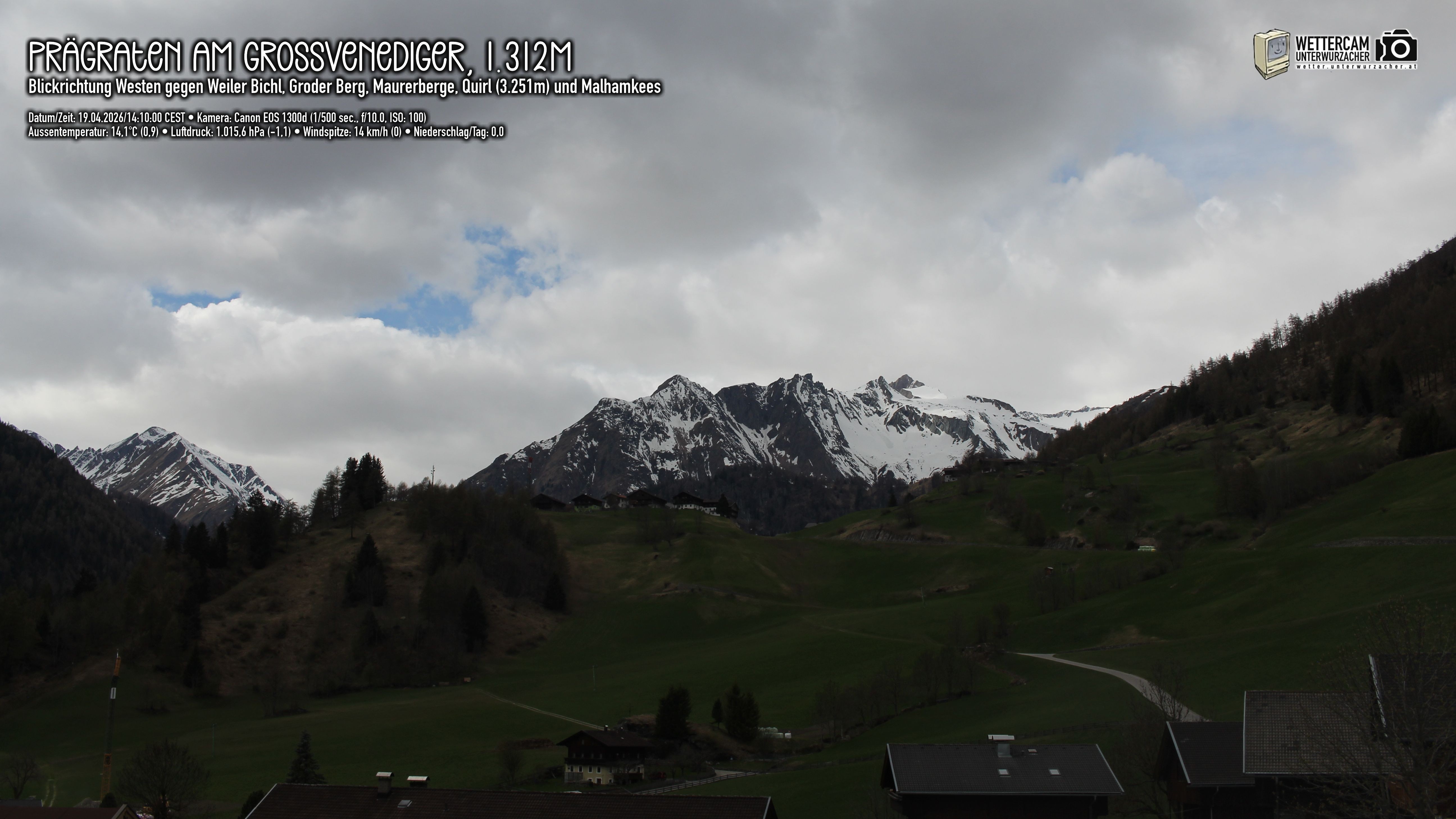 Archiv Foto Webcam Prägraten am Großvenediger - Dorf Bichl und Maurer Berge