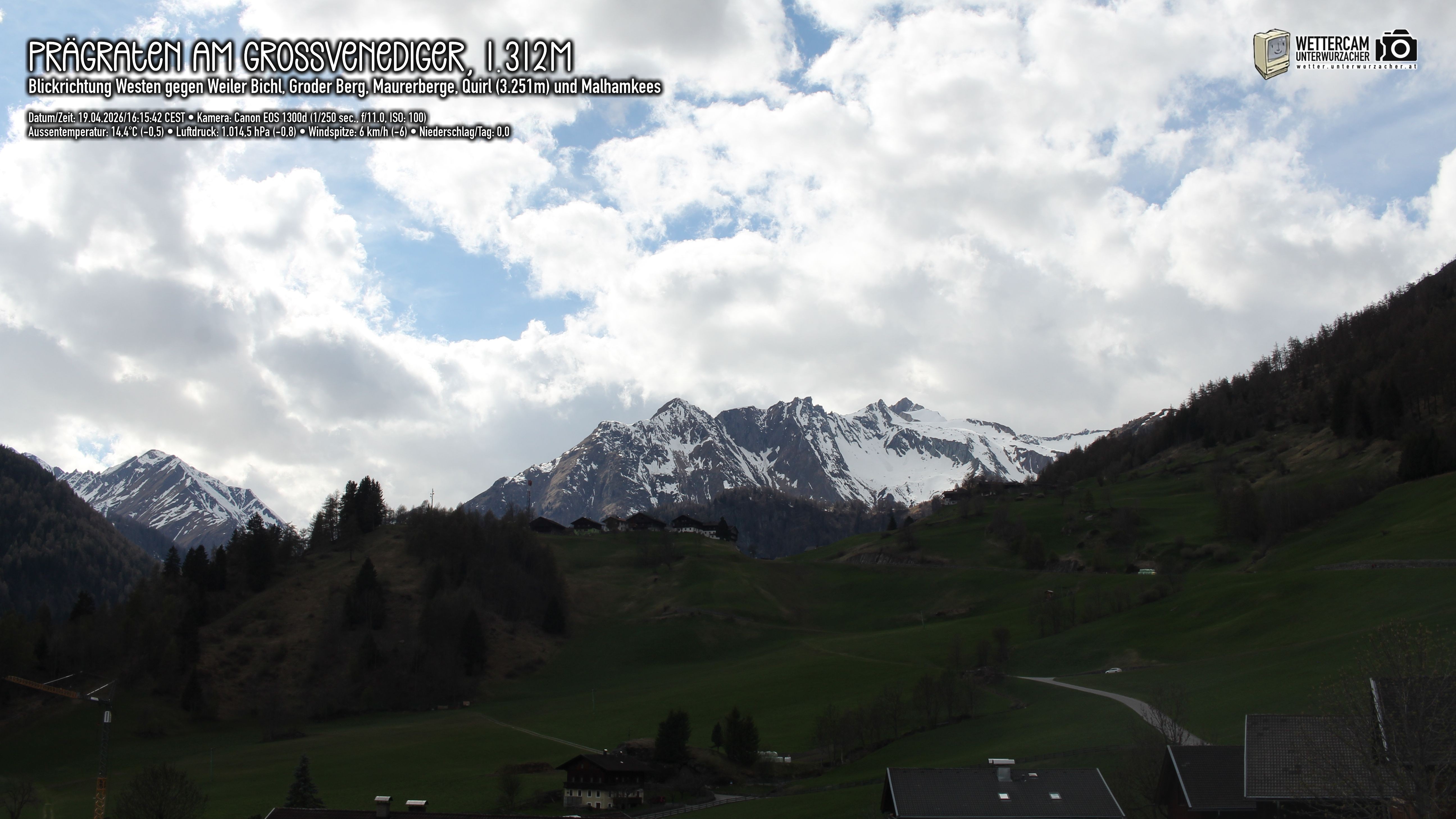 Archiv Foto Webcam Prägraten am Großvenediger - Dorf Bichl und Maurer Berge