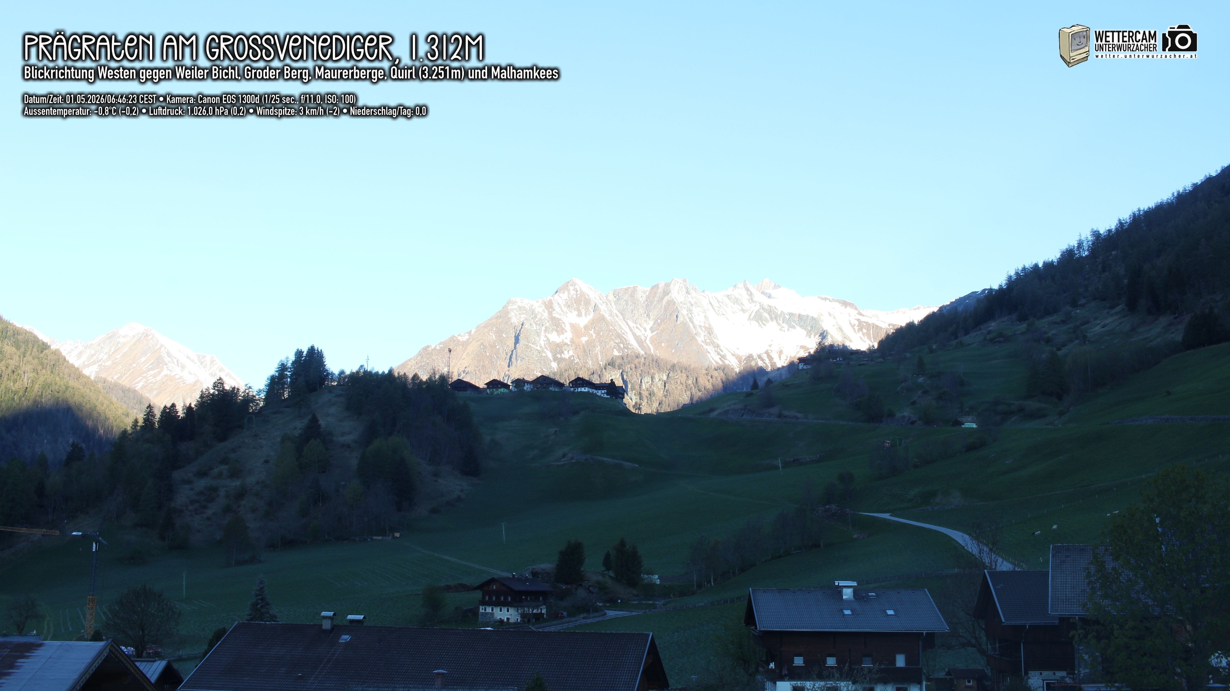 Archived image Webcam Prägraten am Großvenediger - Maurer Berge