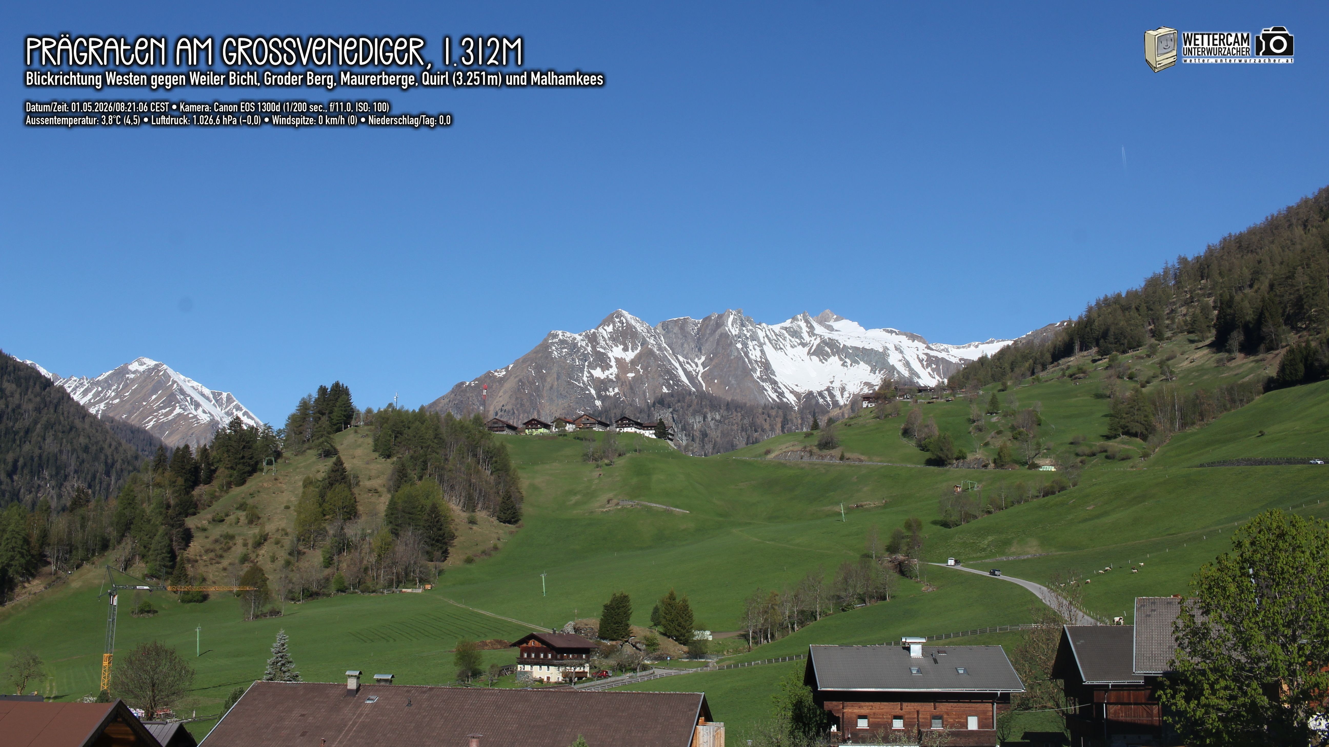 Archived image Webcam Prägraten am Großvenediger - Maurer Berge