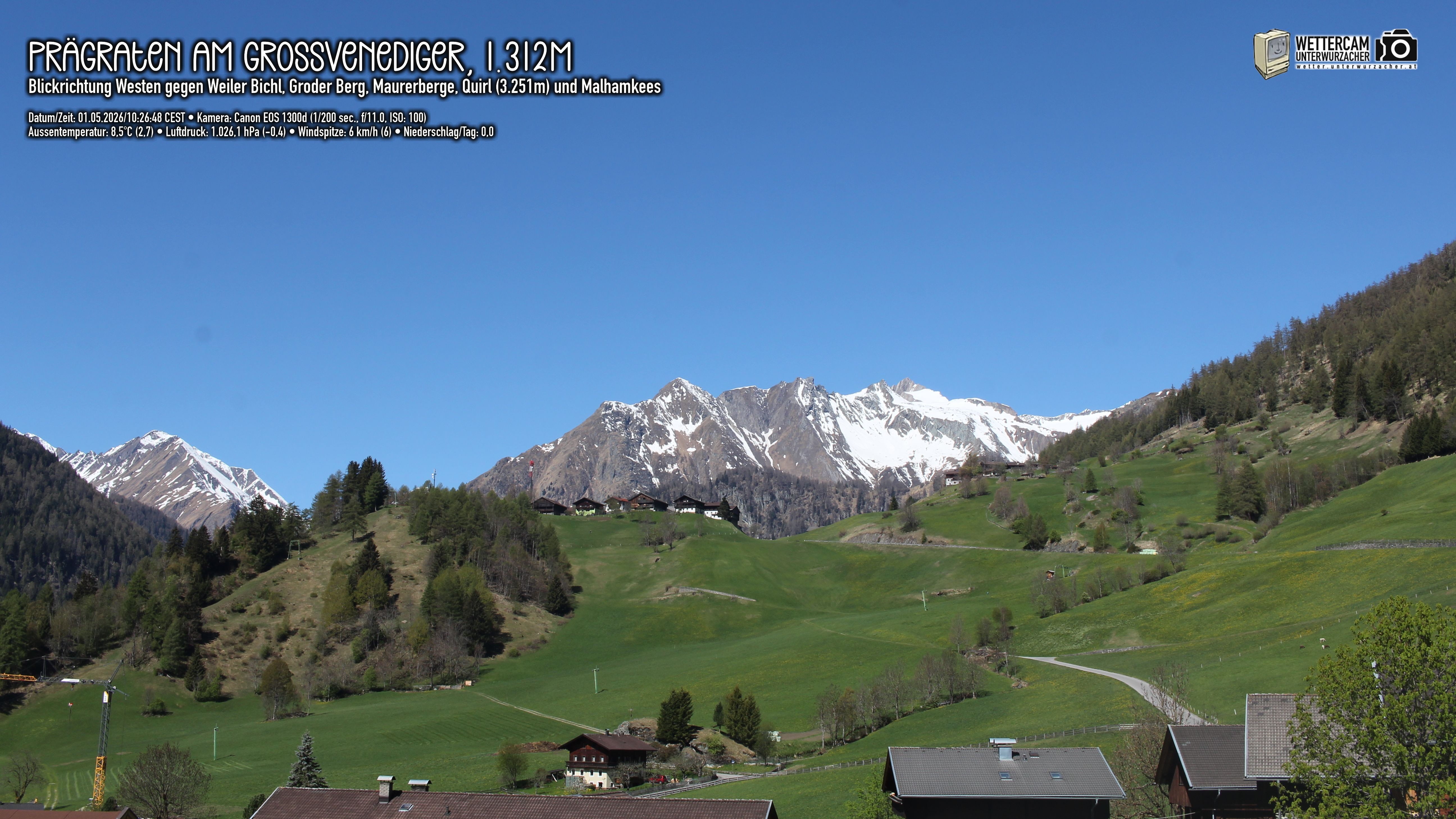 Archived image Webcam Prägraten am Großvenediger - Maurer Berge