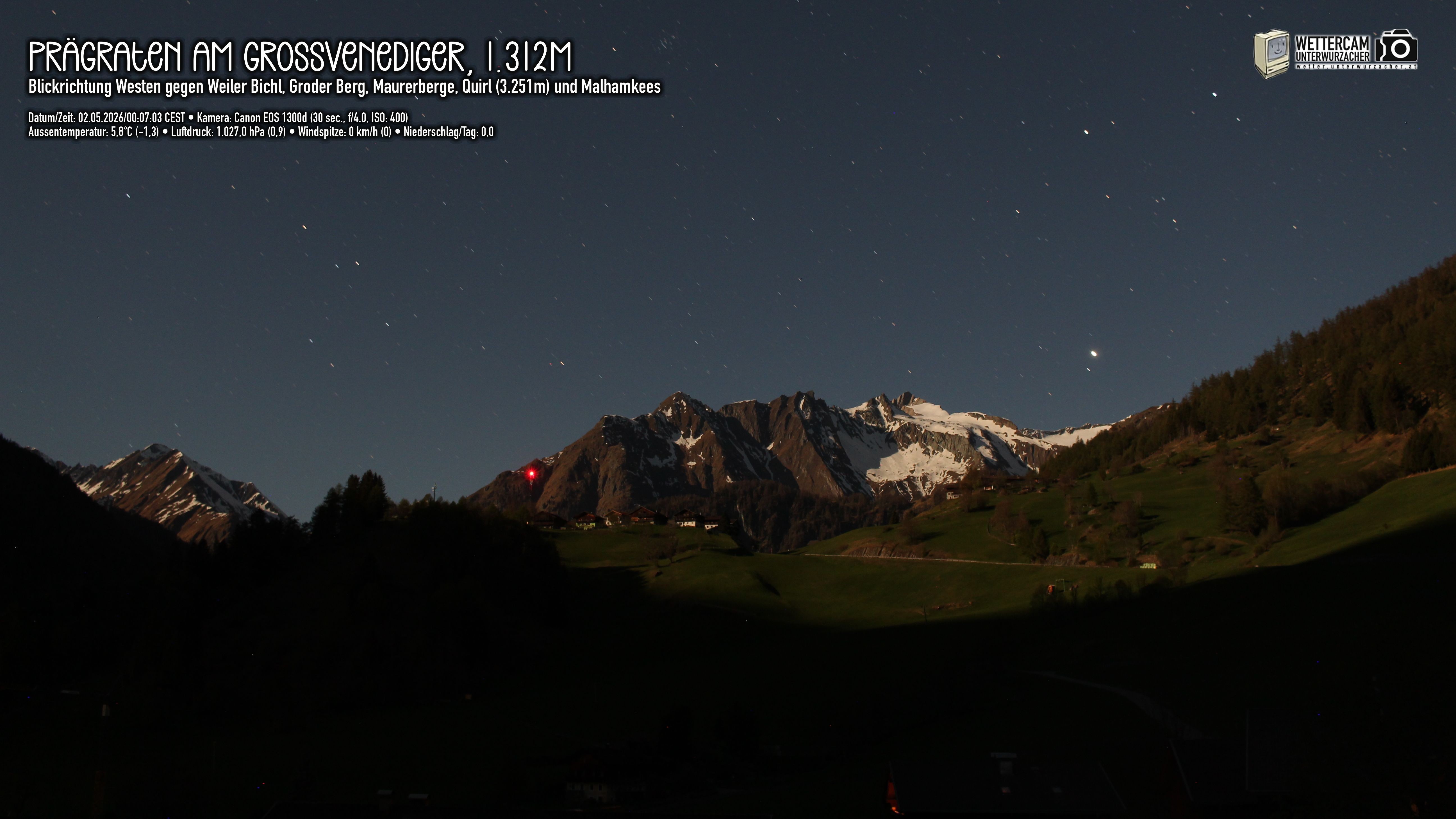 Archived image Webcam Prägraten am Großvenediger - Maurer Berge