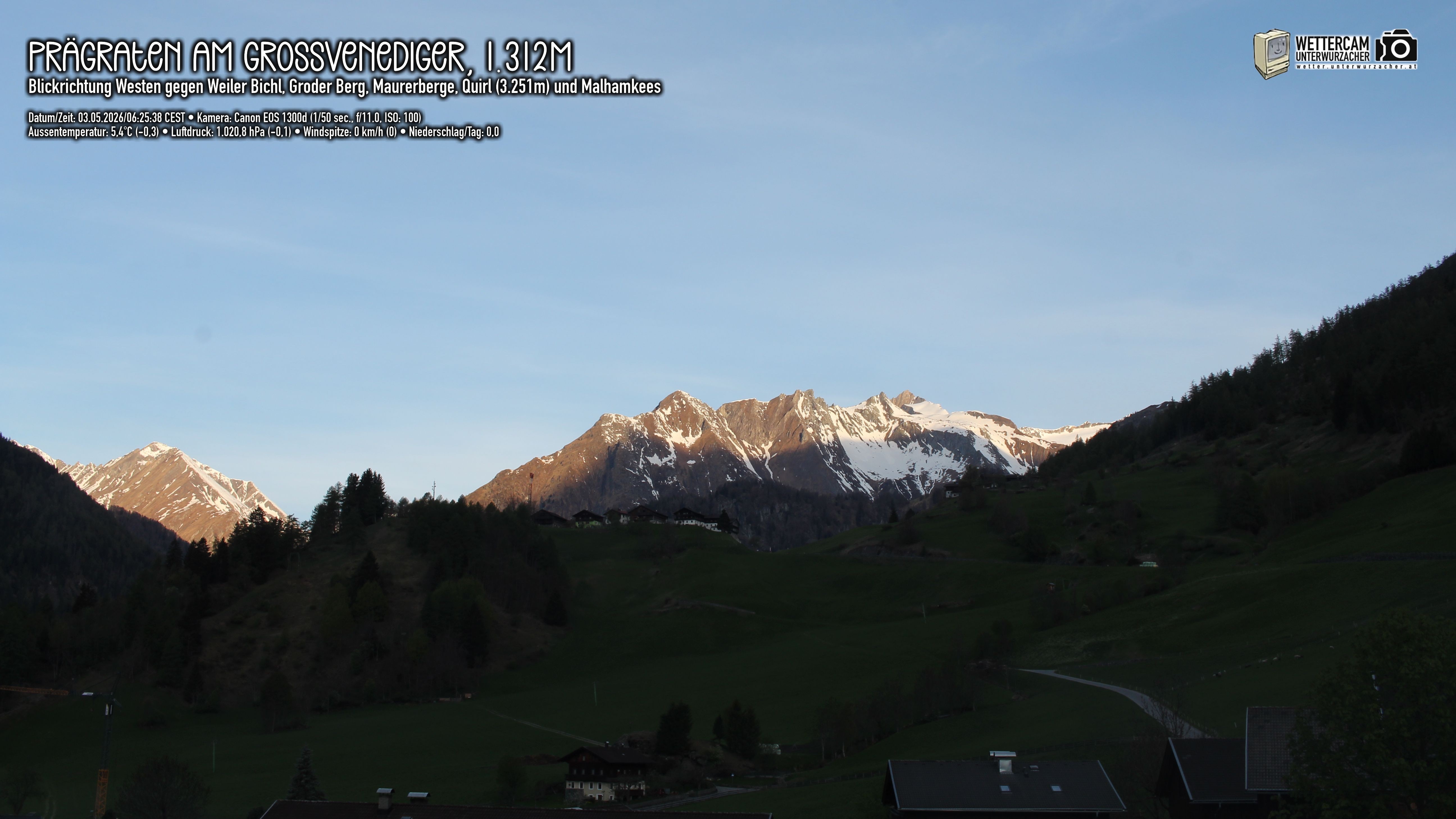 Archiv Foto Webcam Prägraten am Großvenediger - Dorf Bichl und Maurer Berge